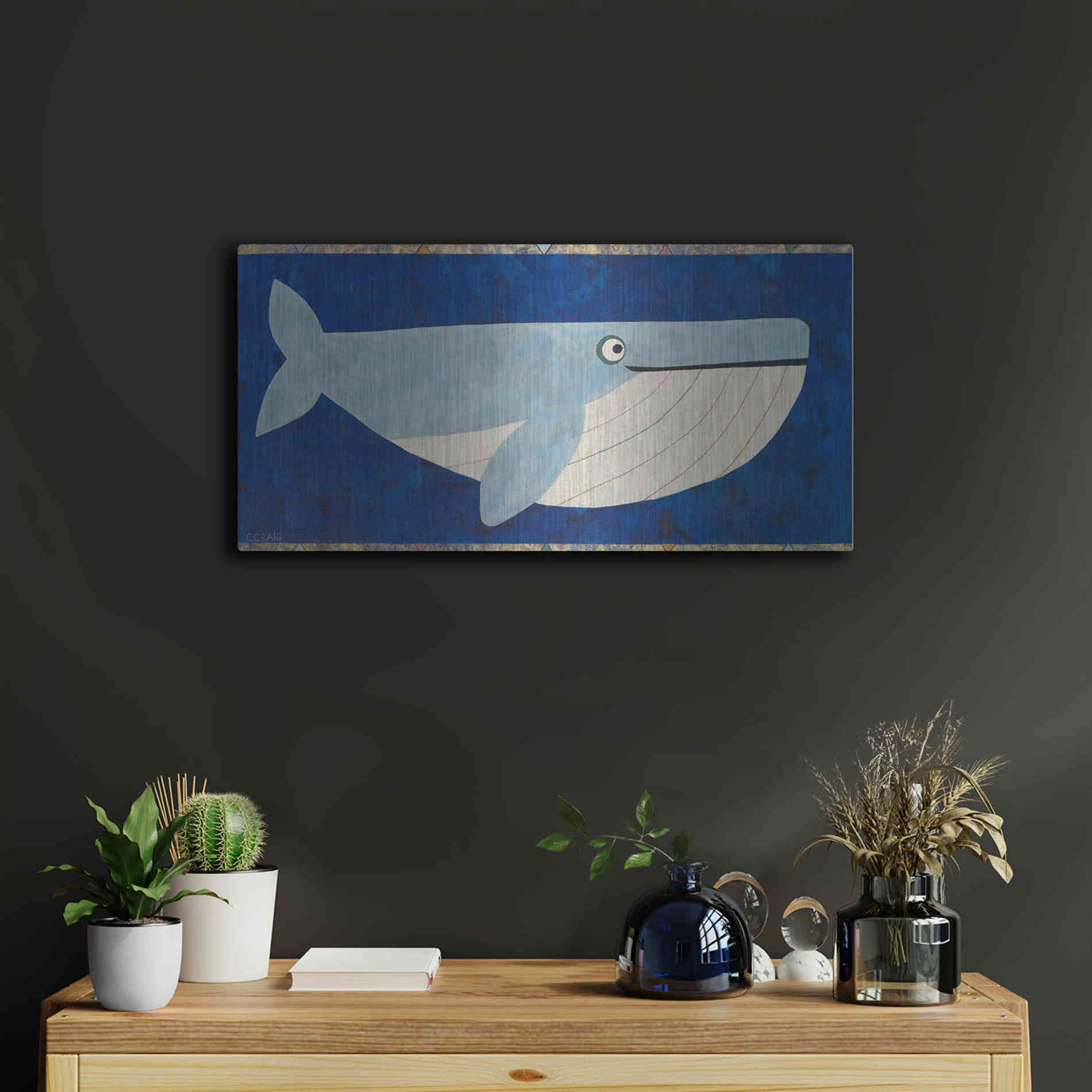Luxe Metal Art 'Wendell the Whale by Casey Craig Metal Wall Art,24x12