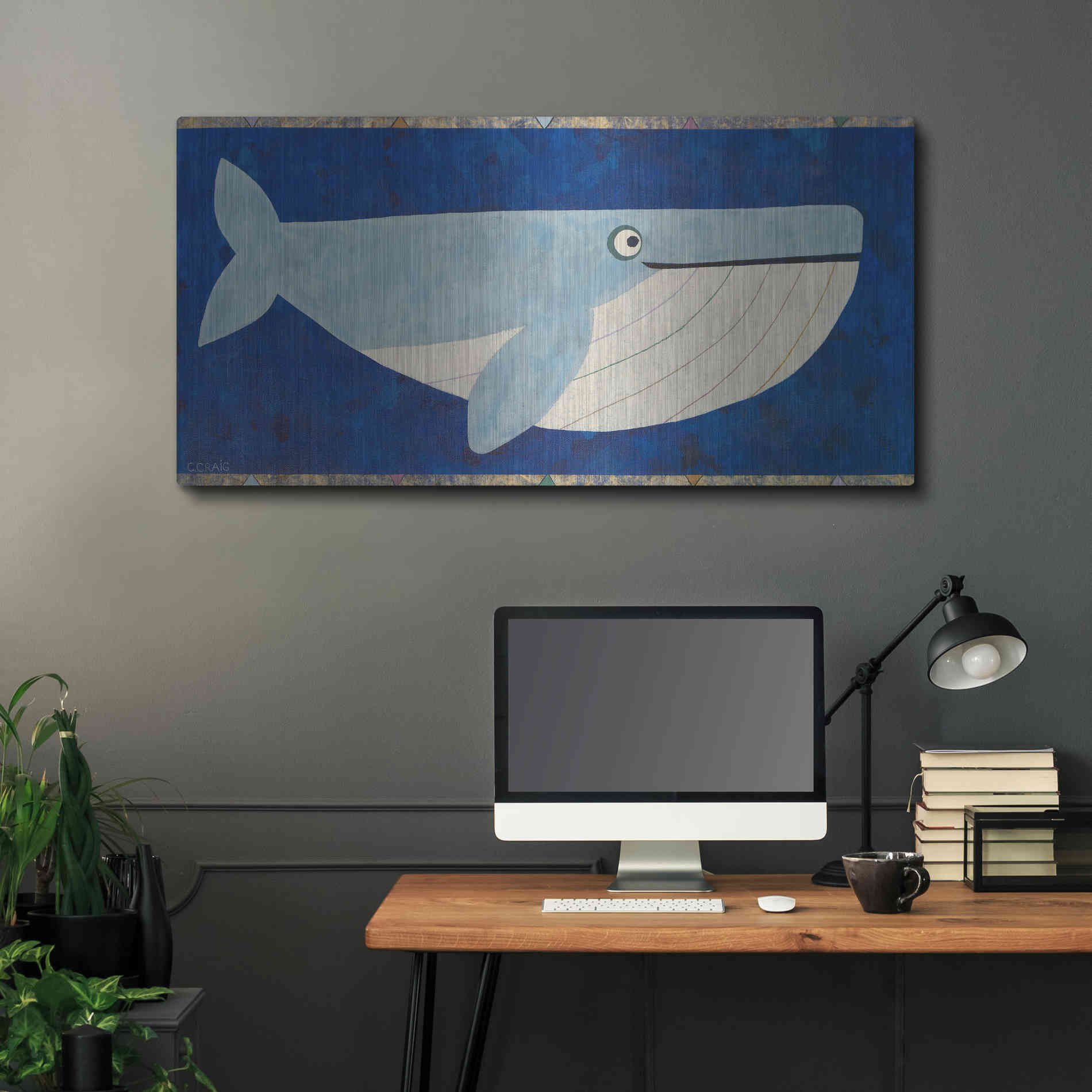 Luxe Metal Art 'Wendell the Whale by Casey Craig Metal Wall Art,48x24