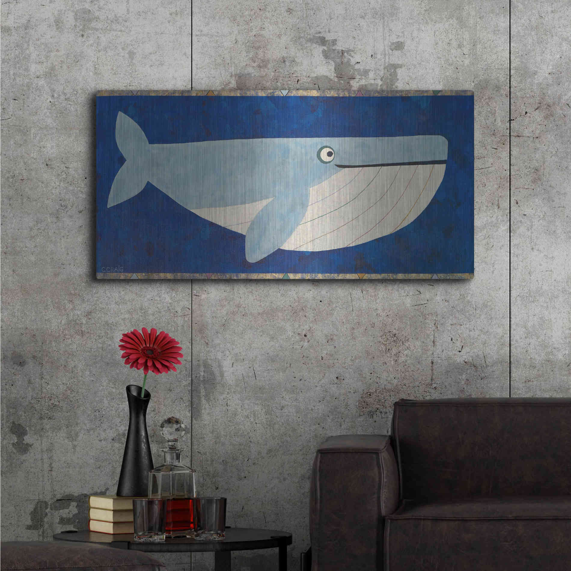 Luxe Metal Art 'Wendell the Whale by Casey Craig Metal Wall Art,48x24