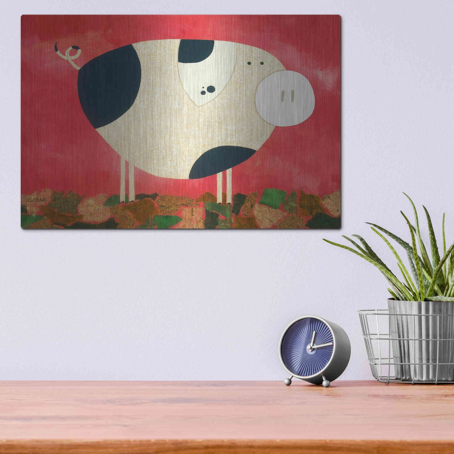 Luxe Metal Art 'Pig Newton by Casey Craig Metal Wall Art,16x12