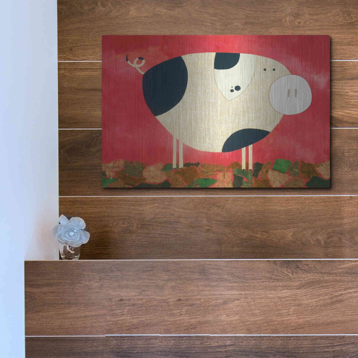 Luxe Metal Art 'Pig Newton by Casey Craig Metal Wall Art,16x12