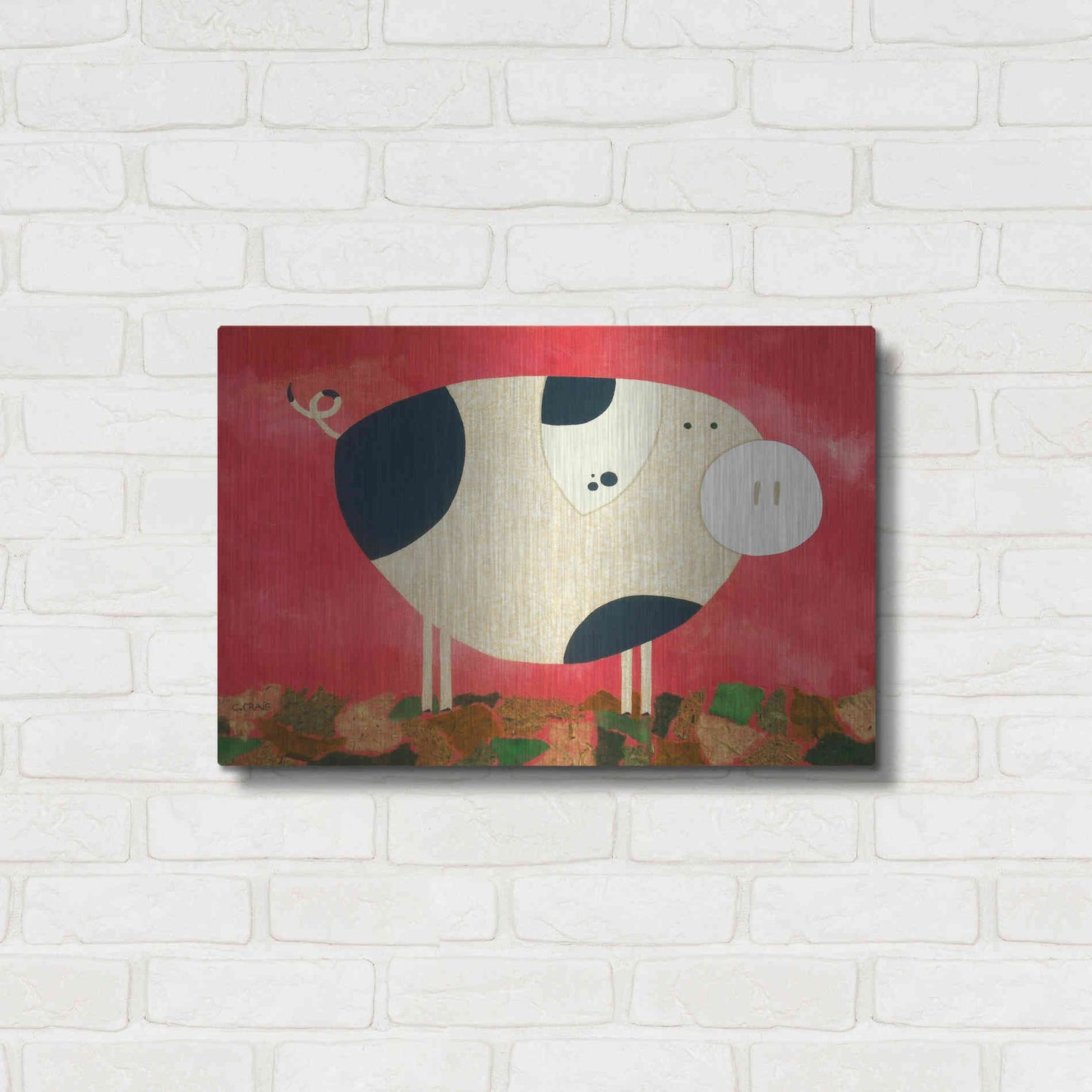 Luxe Metal Art 'Pig Newton by Casey Craig Metal Wall Art,24x16