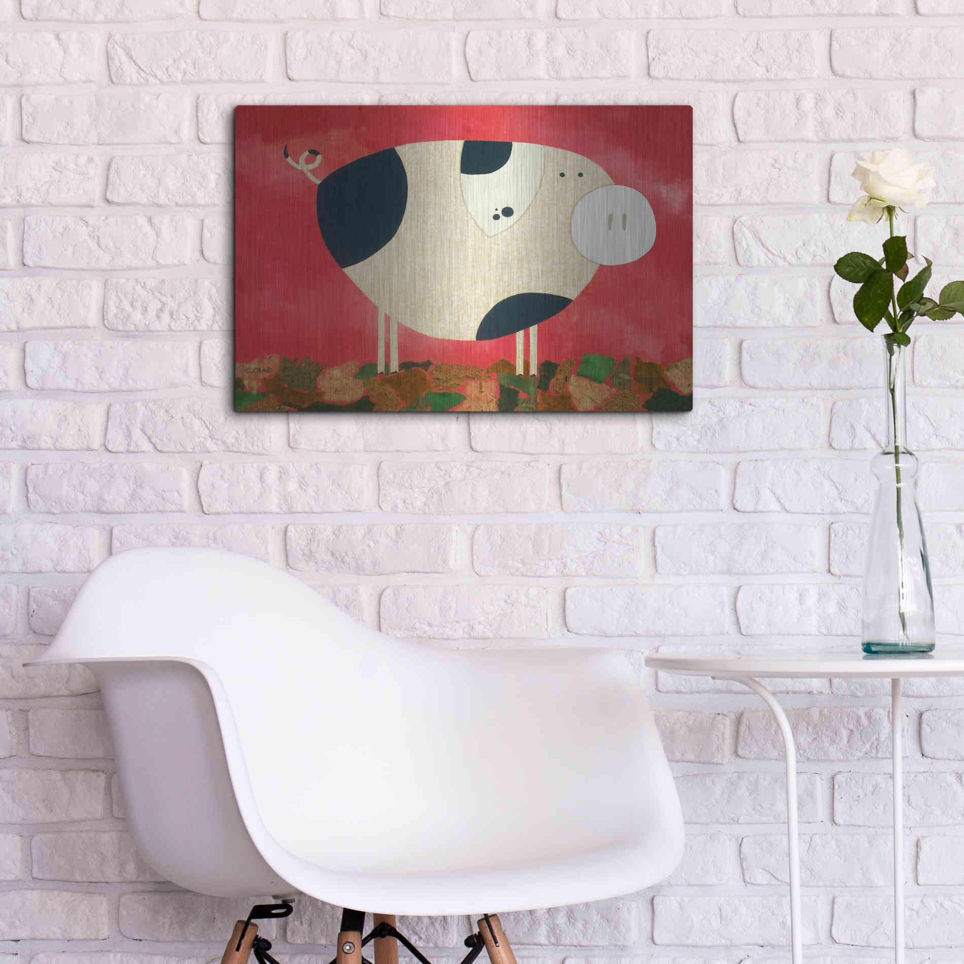 Luxe Metal Art 'Pig Newton by Casey Craig Metal Wall Art,24x16