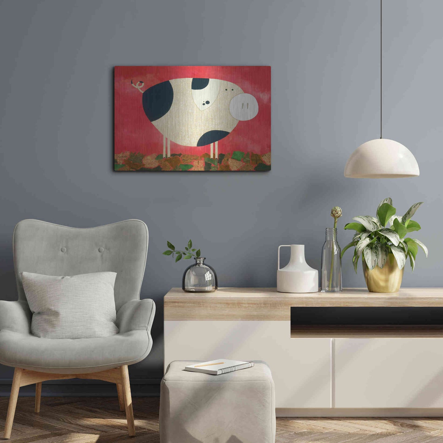 Luxe Metal Art 'Pig Newton by Casey Craig Metal Wall Art,24x16