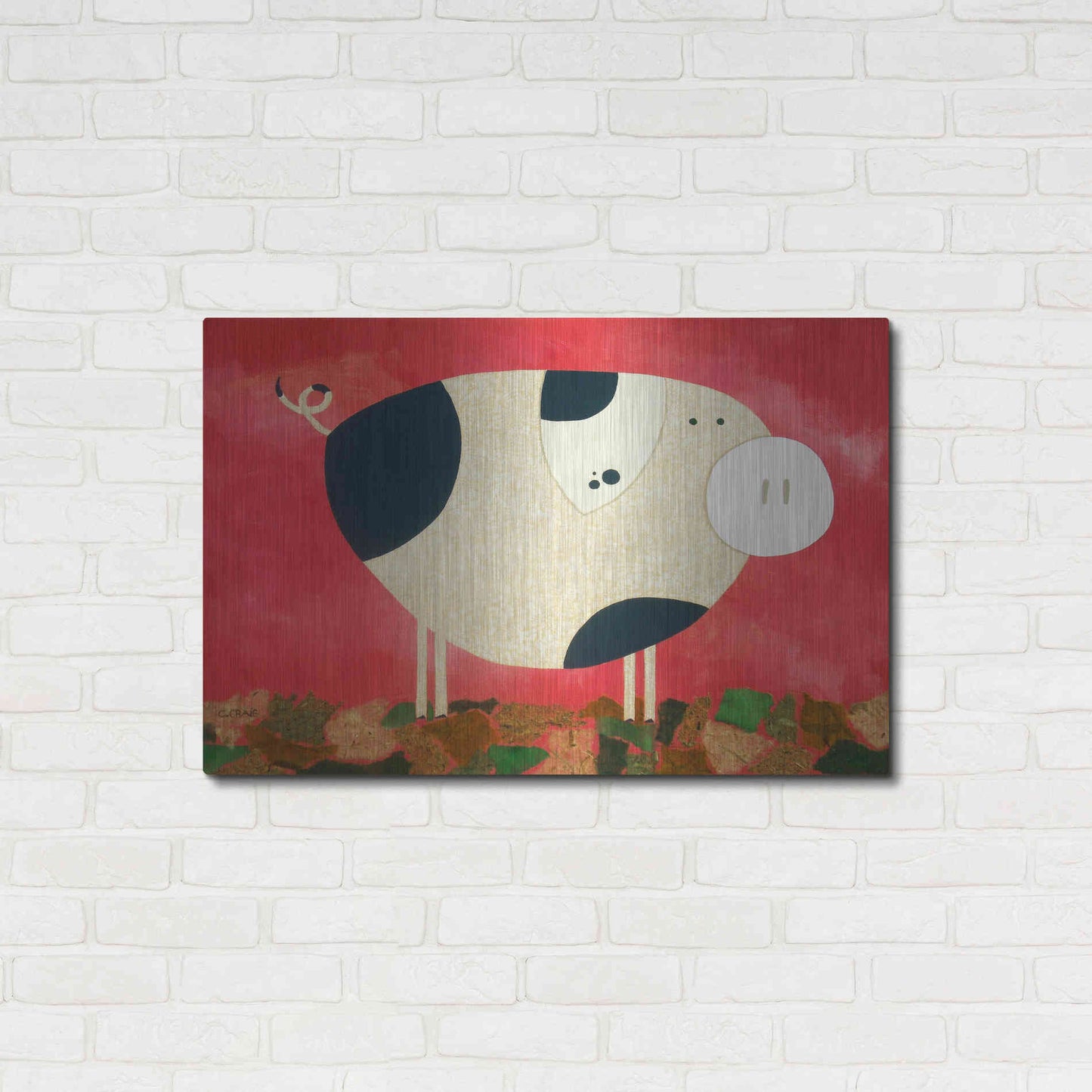 Luxe Metal Art 'Pig Newton by Casey Craig Metal Wall Art,36x24