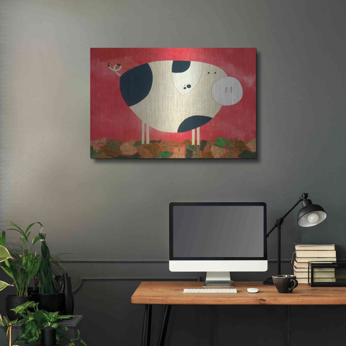 Luxe Metal Art 'Pig Newton by Casey Craig Metal Wall Art,36x24