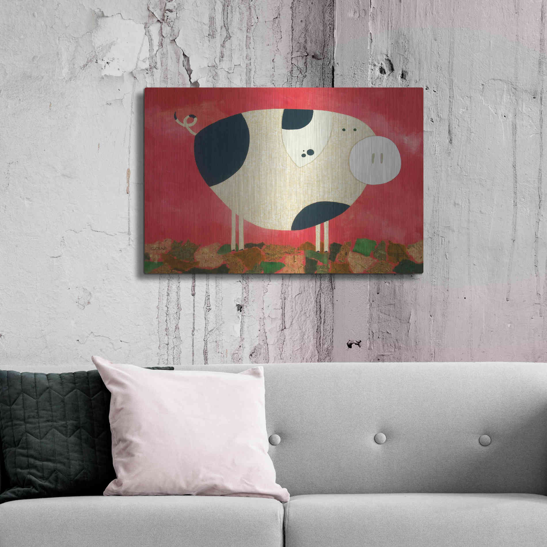 Luxe Metal Art 'Pig Newton by Casey Craig Metal Wall Art,36x24