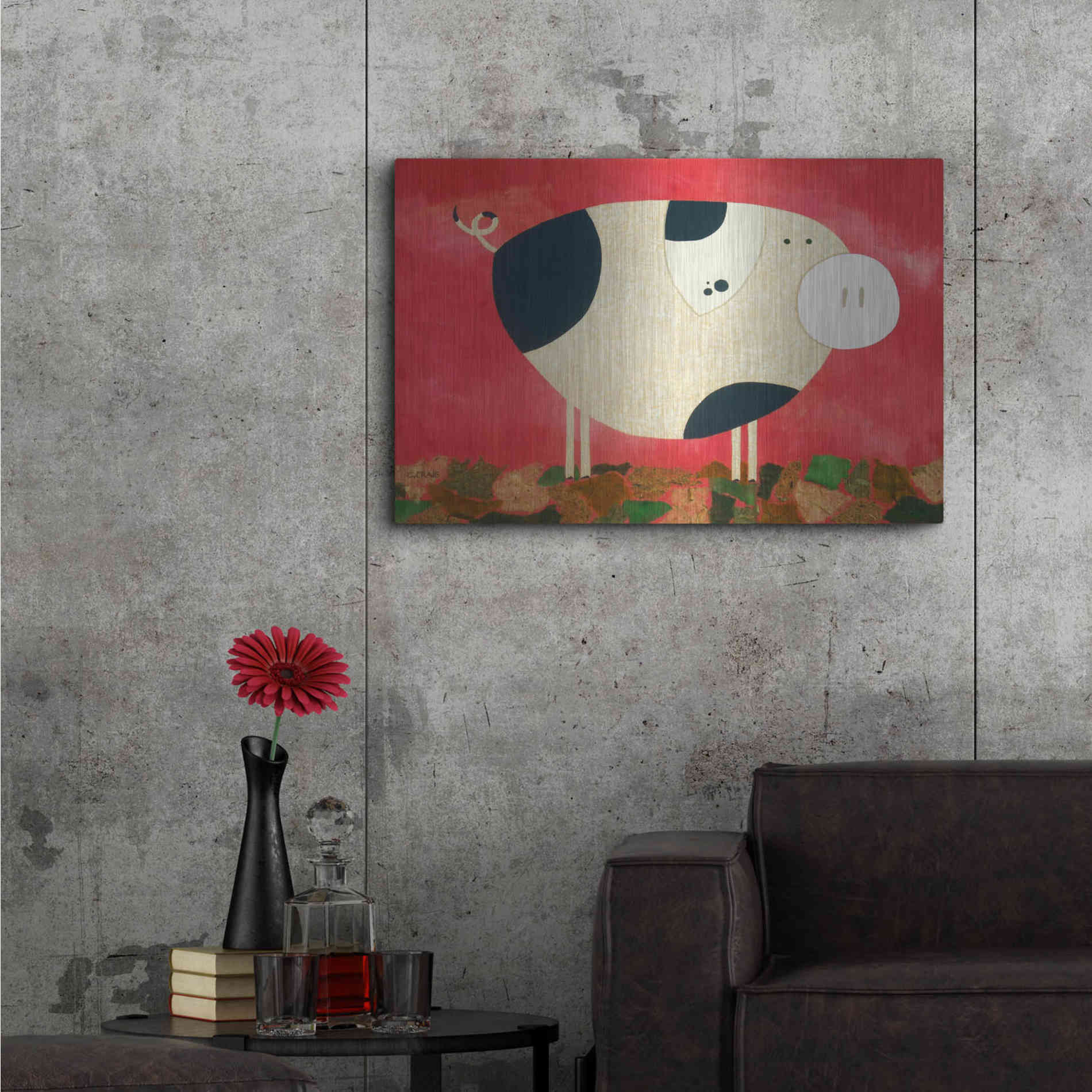 Luxe Metal Art 'Pig Newton by Casey Craig Metal Wall Art,36x24