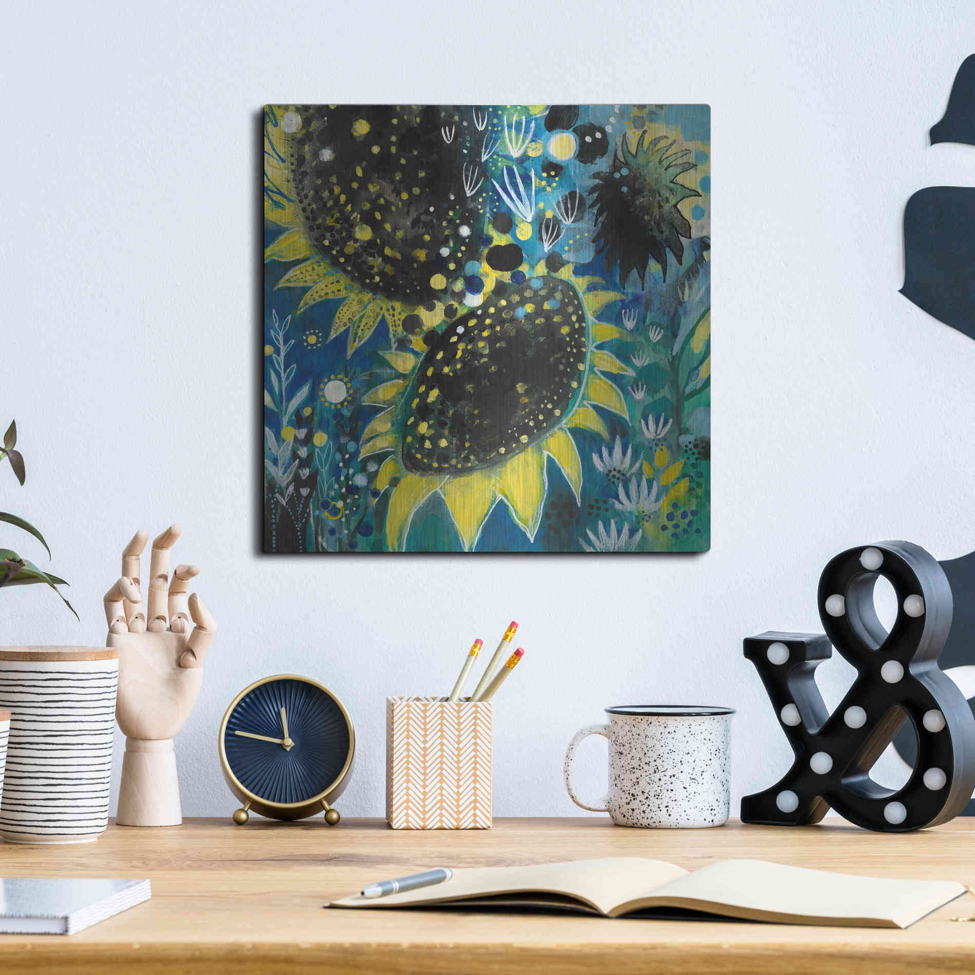 Luxe Metal Art 'Sunflower Kisses by Corina Capri Metal Wall Art,12x12