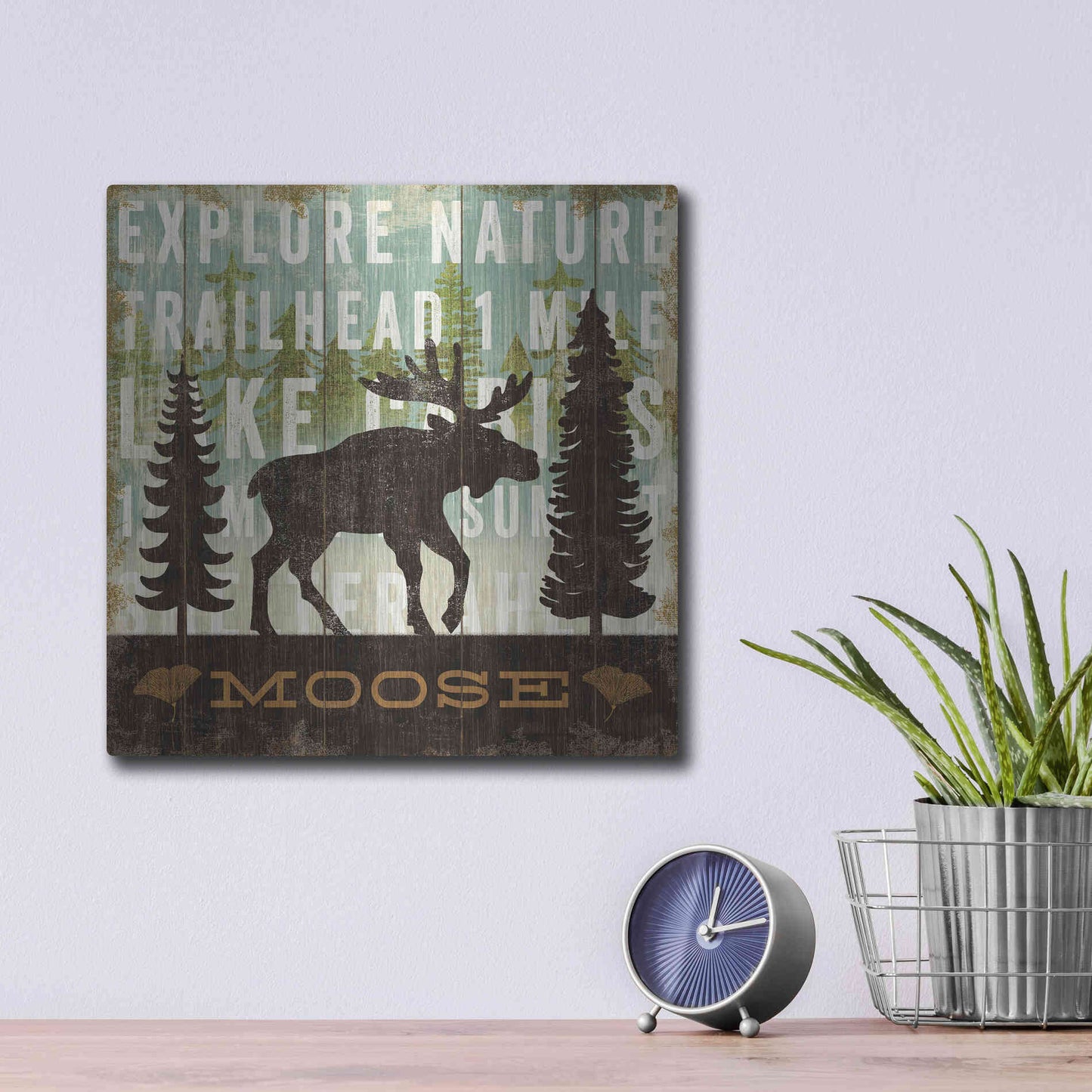 Luxe Metal Art 'Simple Living Moose' by Michael Mullan, Metal Wall Art,12x12