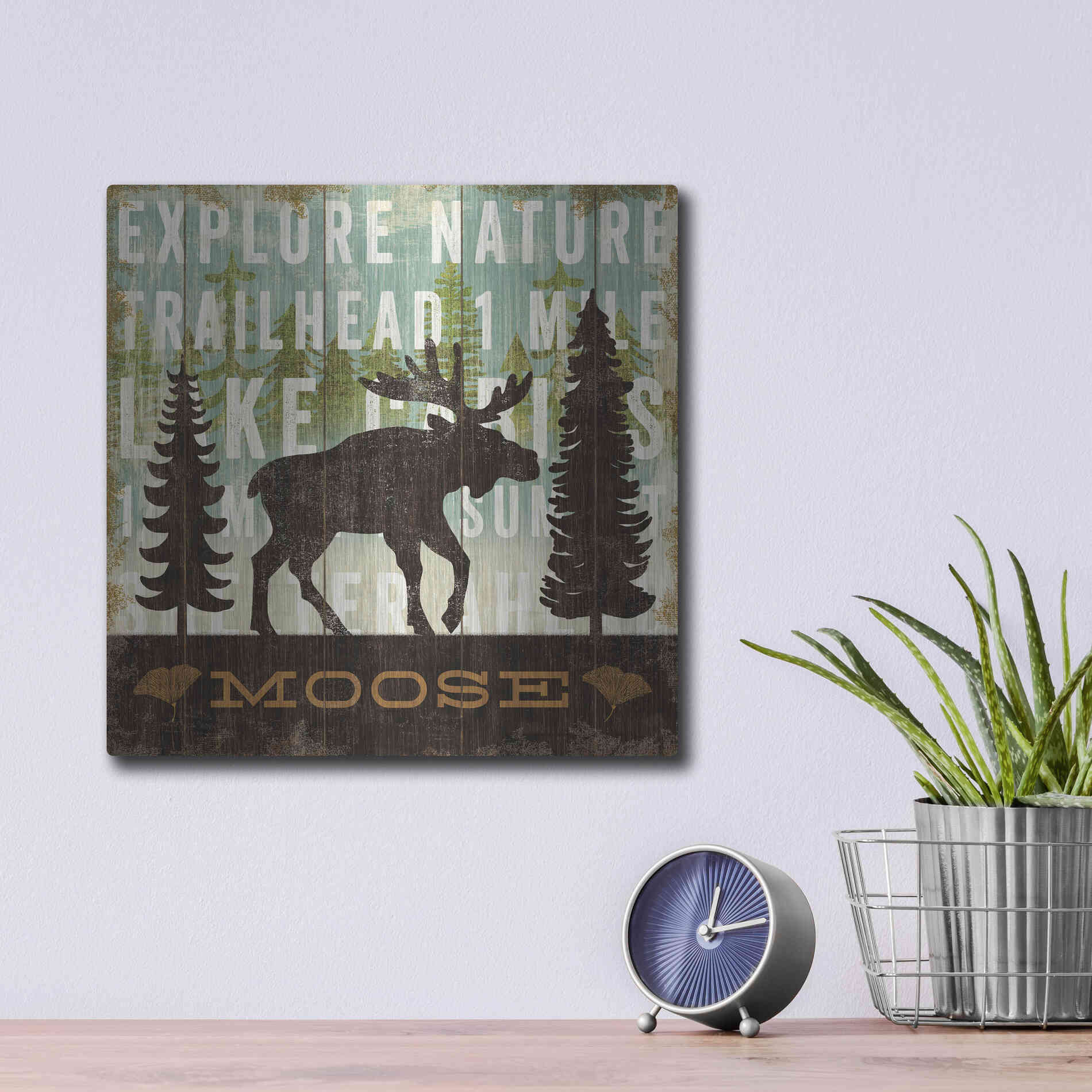 Luxe Metal Art 'Simple Living Moose' by Michael Mullan, Metal Wall Art,12x12