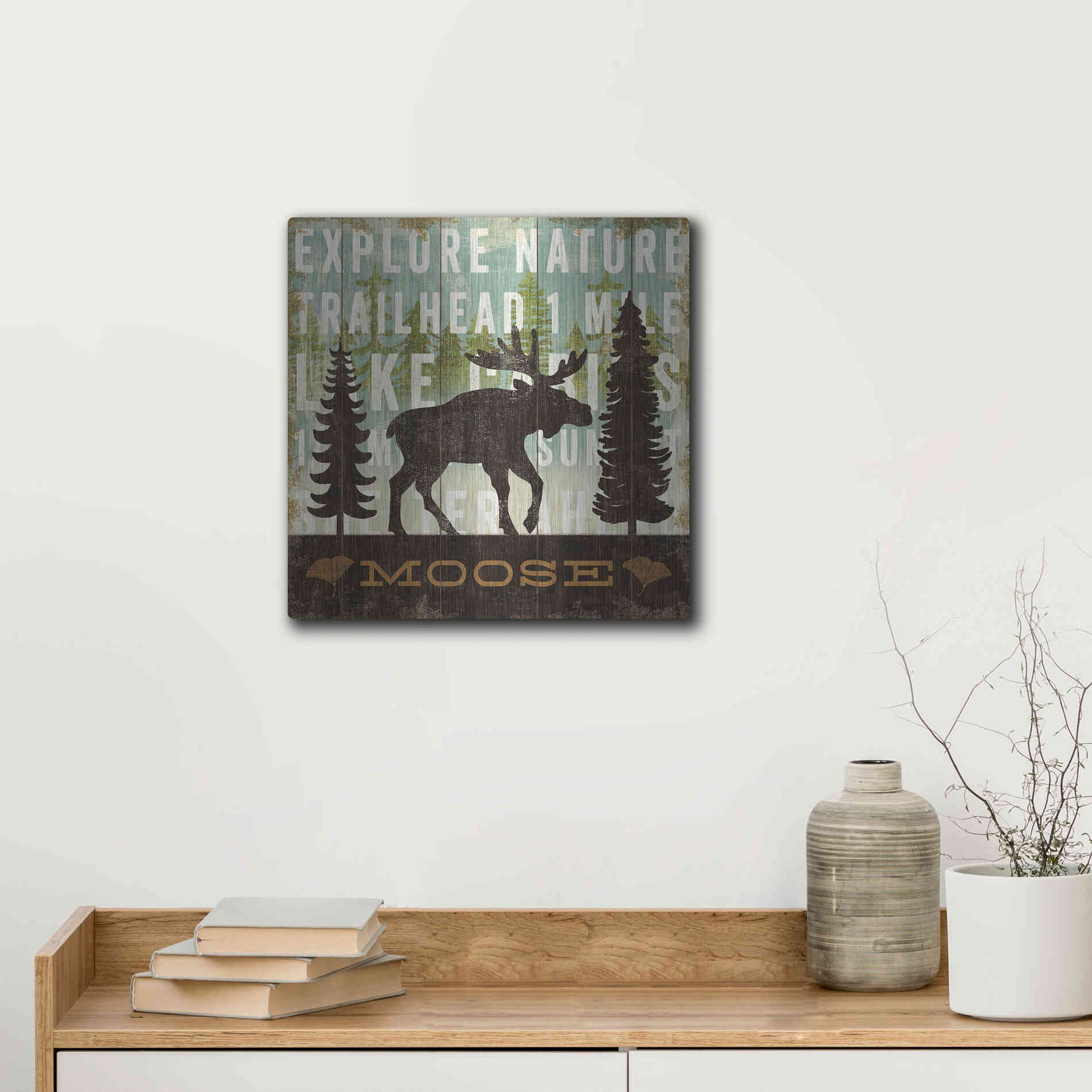 Luxe Metal Art 'Simple Living Moose' by Michael Mullan, Metal Wall Art,12x12