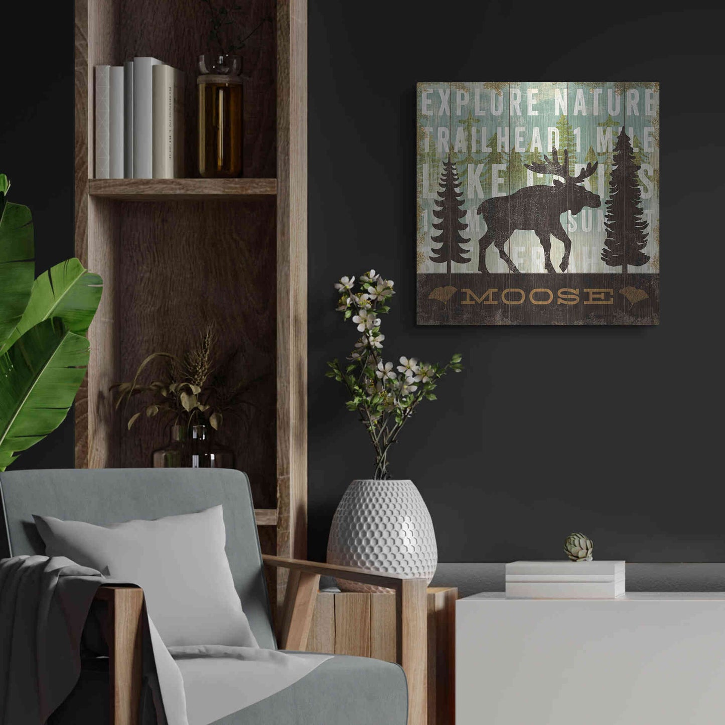 Luxe Metal Art 'Simple Living Moose' by Michael Mullan, Metal Wall Art,24x24