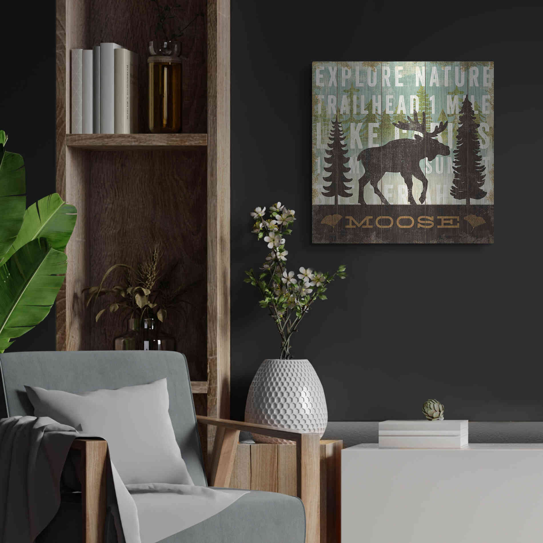 Luxe Metal Art 'Simple Living Moose' by Michael Mullan, Metal Wall Art,24x24