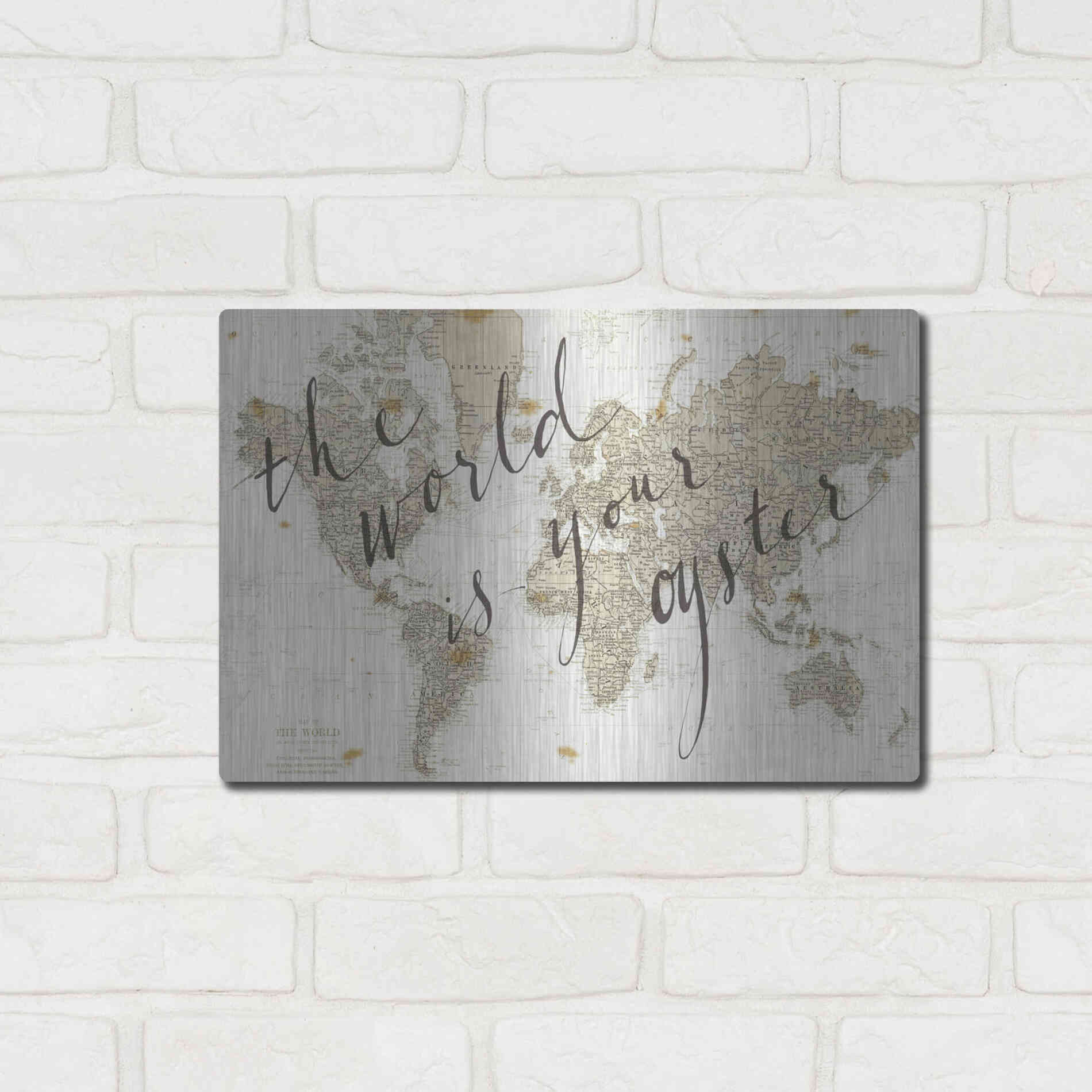 Luxe Metal Art 'The World is Your Oyster' by Sara Zieve Miller, Metal Wall Art,16x12