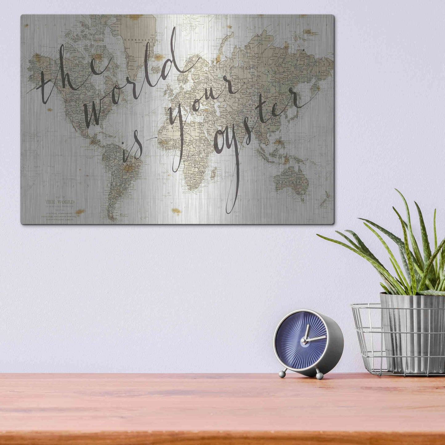 Luxe Metal Art 'The World is Your Oyster' by Sara Zieve Miller, Metal Wall Art,16x12