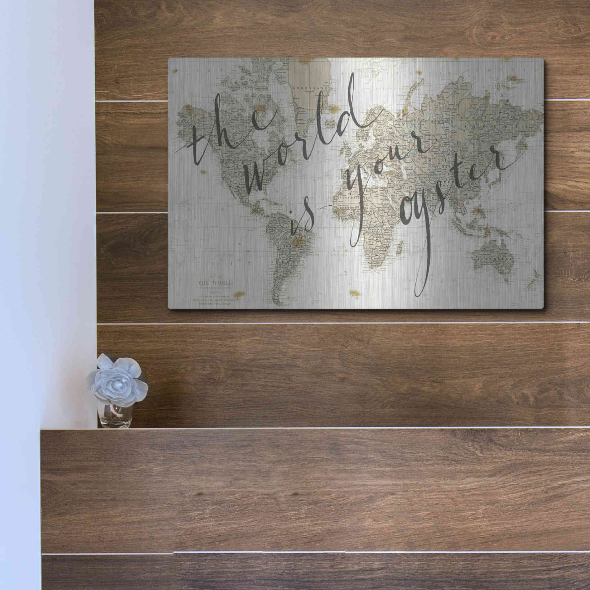 Luxe Metal Art 'The World is Your Oyster' by Sara Zieve Miller, Metal Wall Art,16x12