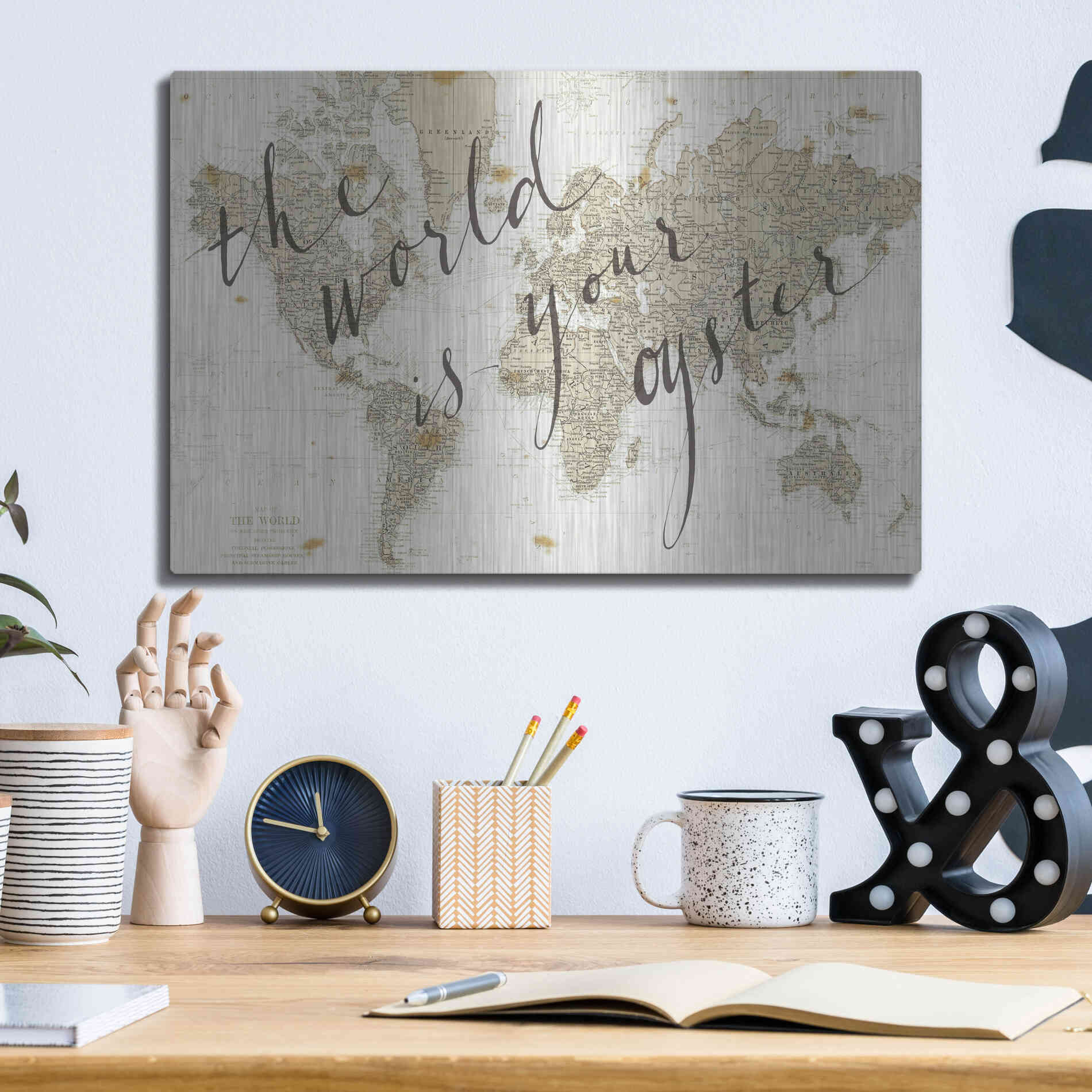 Luxe Metal Art 'The World is Your Oyster' by Sara Zieve Miller, Metal Wall Art,16x12