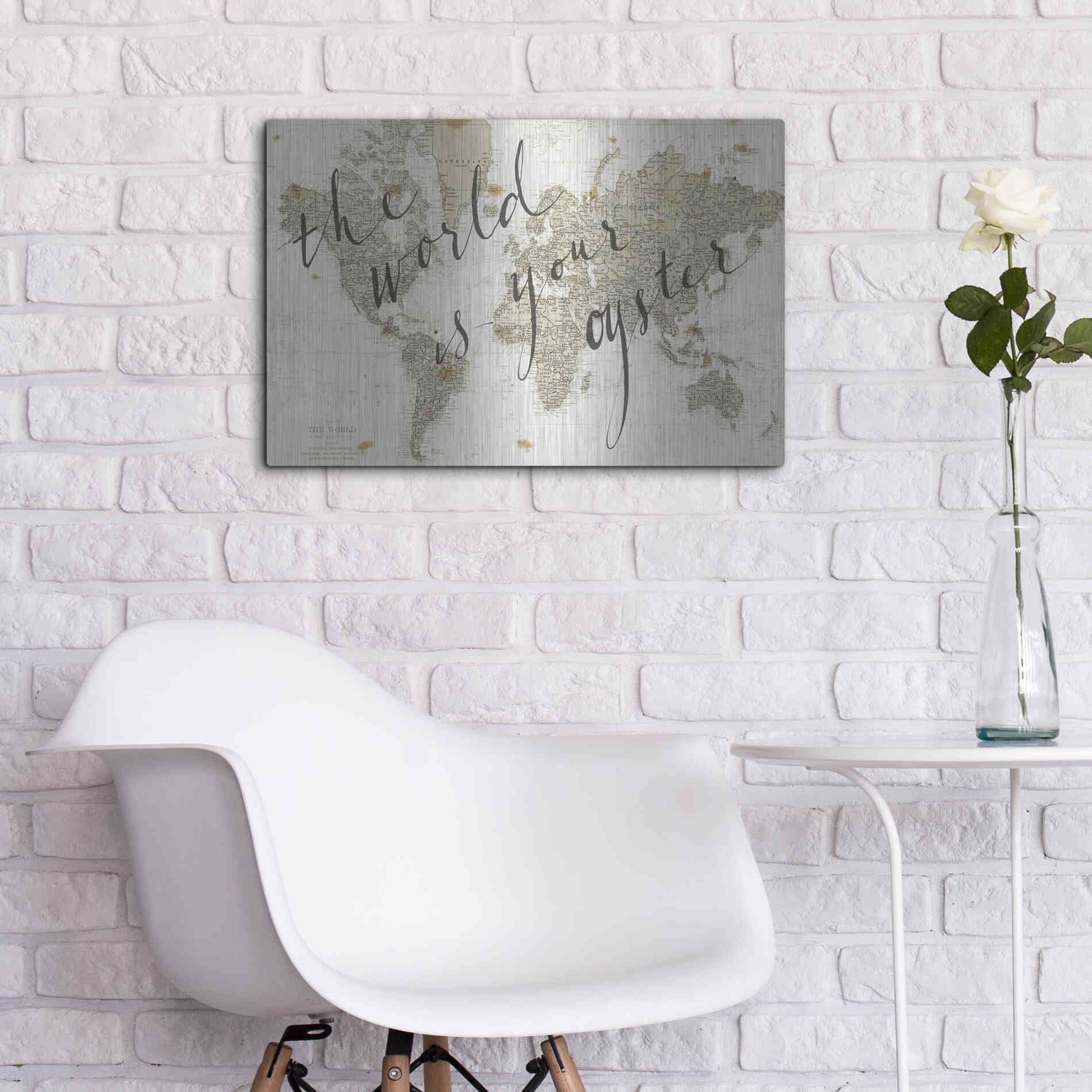 Luxe Metal Art 'The World is Your Oyster' by Sara Zieve Miller, Metal Wall Art,24x16