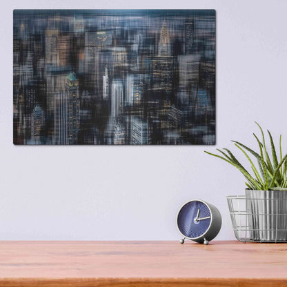 Luxe Metal Art 'Downtown at Night by Hannes Cmarits Metal Wall Art,16x12