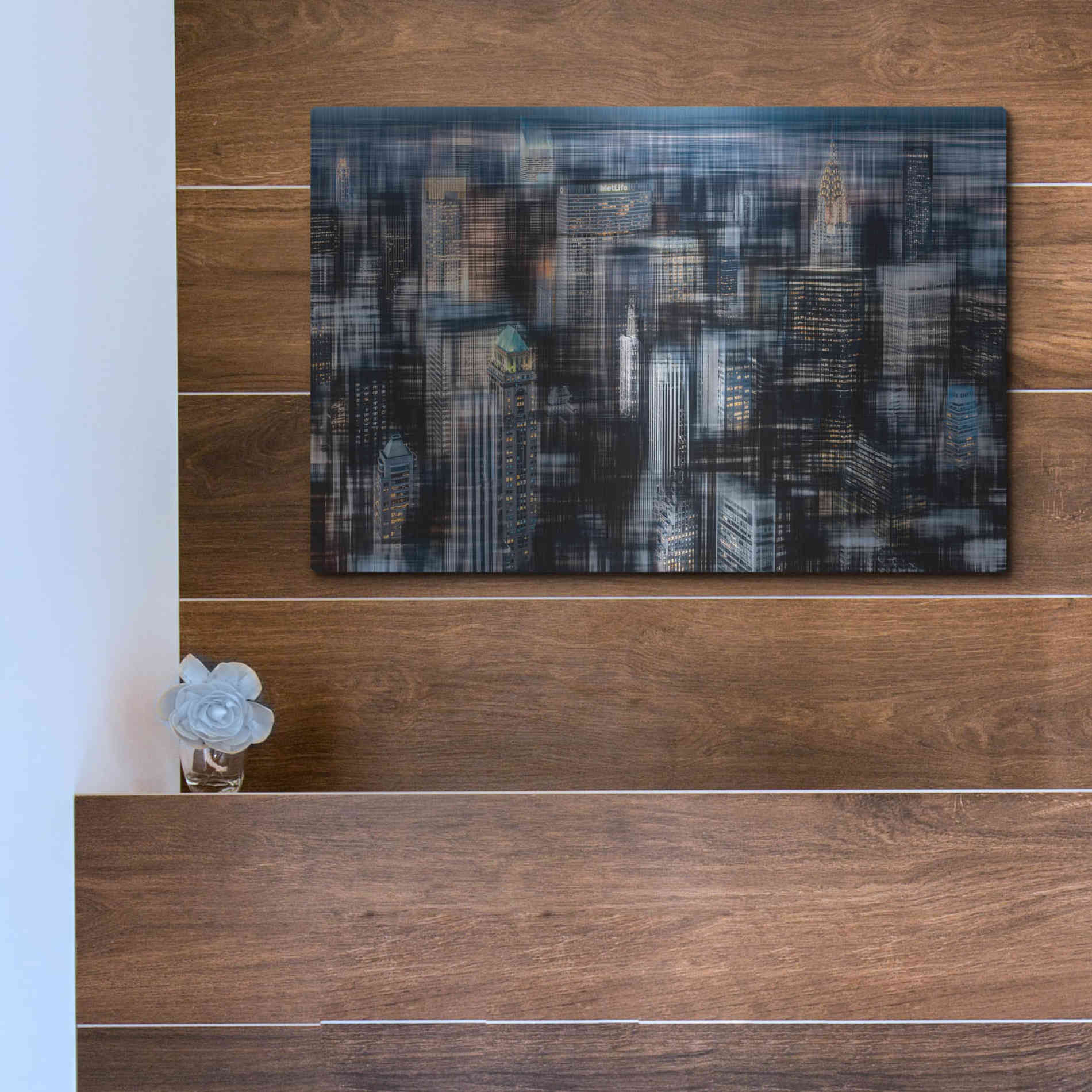 Luxe Metal Art 'Downtown at Night by Hannes Cmarits Metal Wall Art,16x12