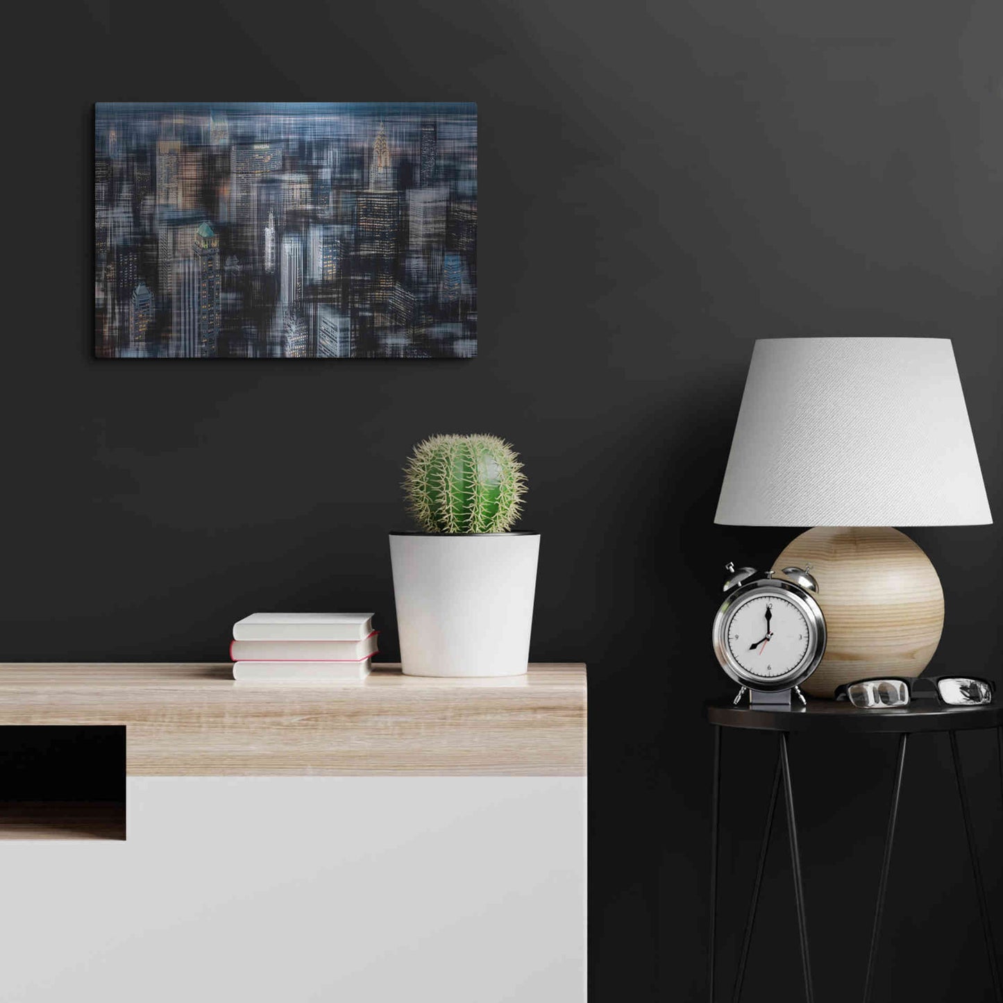 Luxe Metal Art 'Downtown at Night by Hannes Cmarits Metal Wall Art,24x16