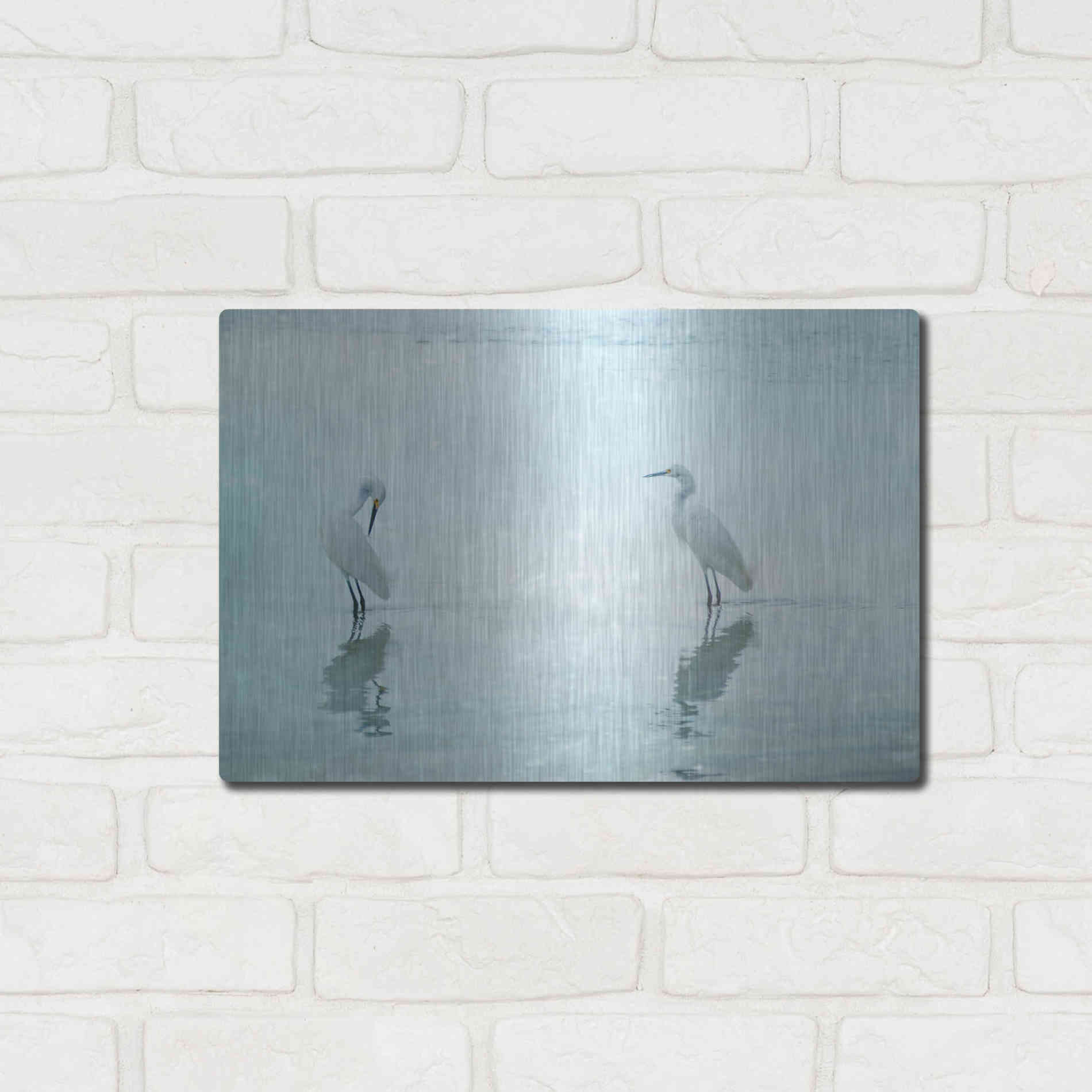 Luxe Metal Art 'White Cranes by Hannes Cmarits Metal Wall Art,16x12