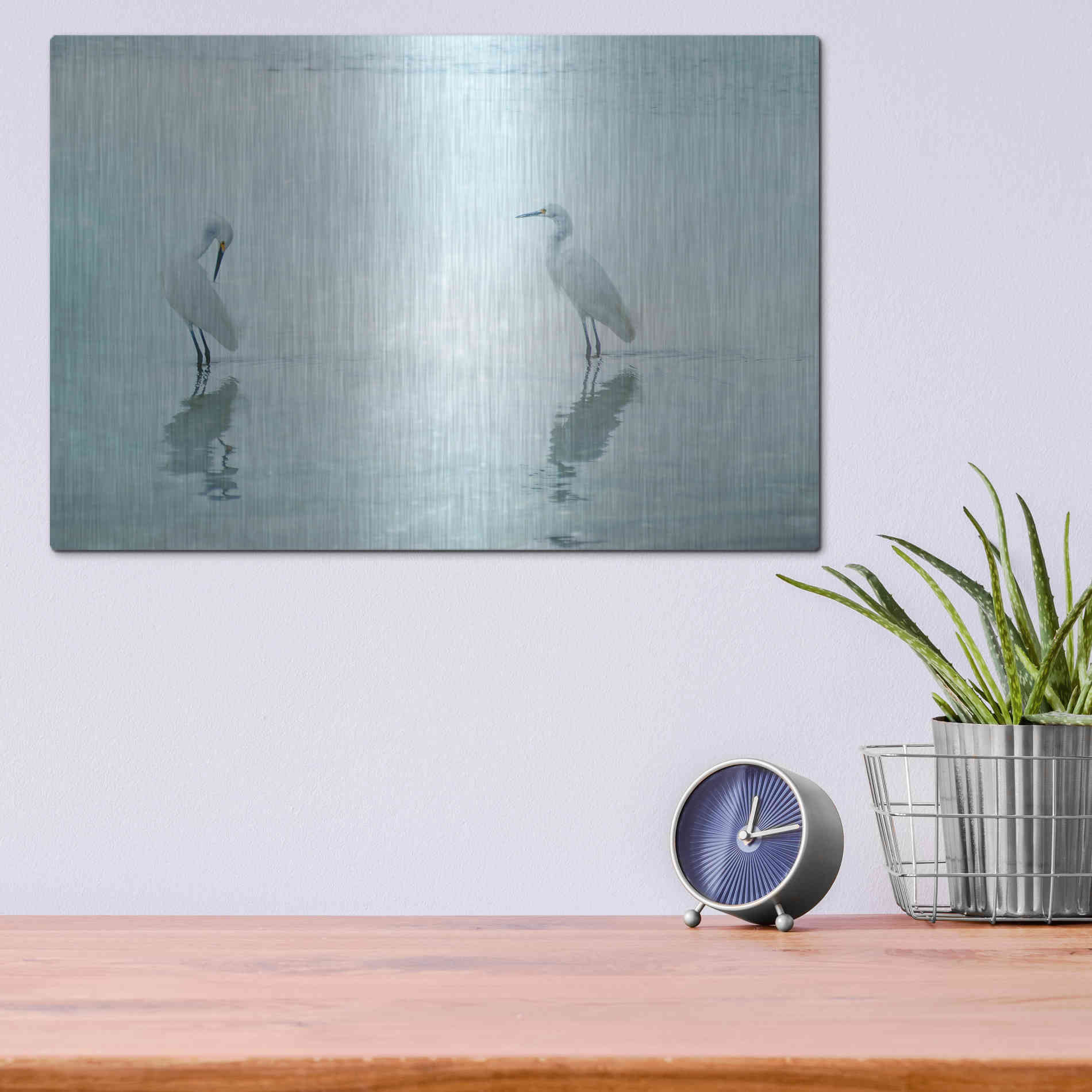 Luxe Metal Art 'White Cranes by Hannes Cmarits Metal Wall Art,16x12