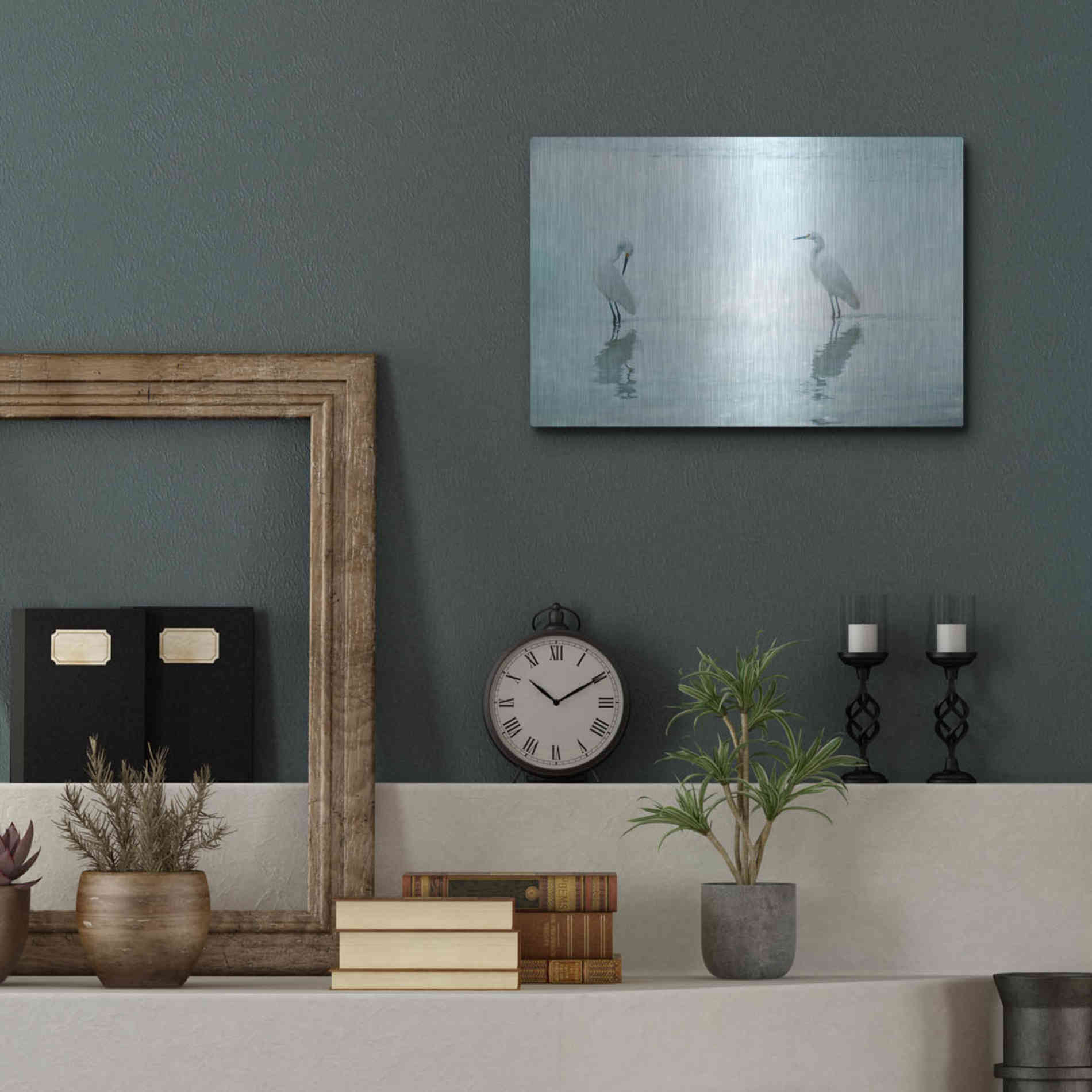 Luxe Metal Art 'White Cranes by Hannes Cmarits Metal Wall Art,16x12