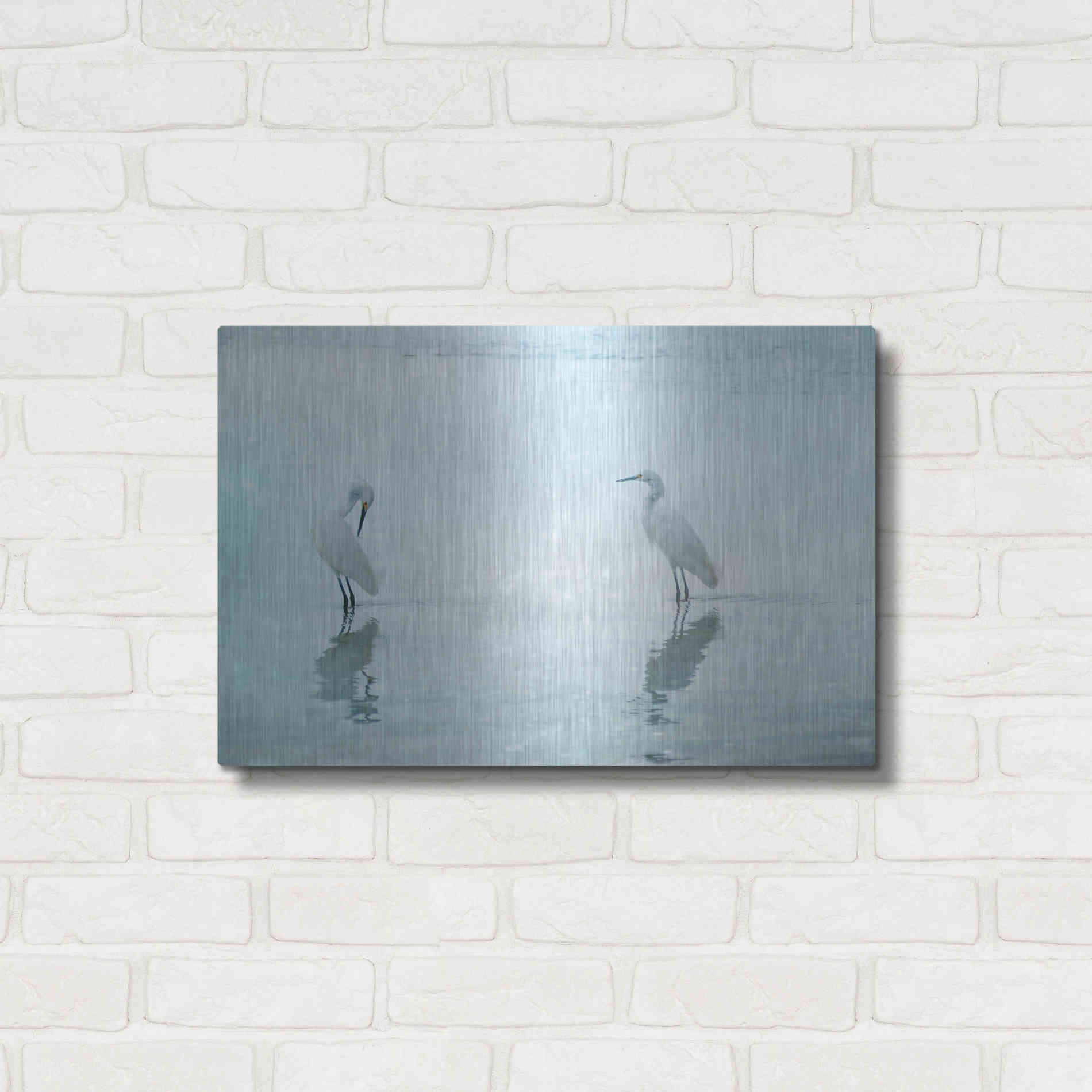 Luxe Metal Art 'White Cranes by Hannes Cmarits Metal Wall Art,24x16