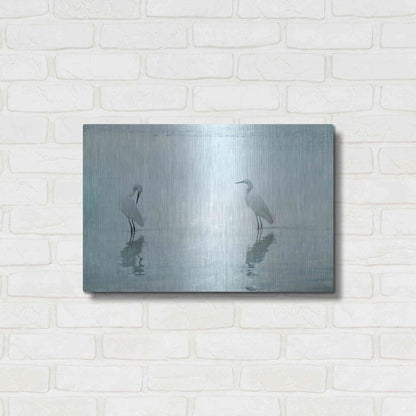 Luxe Metal Art 'White Cranes by Hannes Cmarits Metal Wall Art,24x16