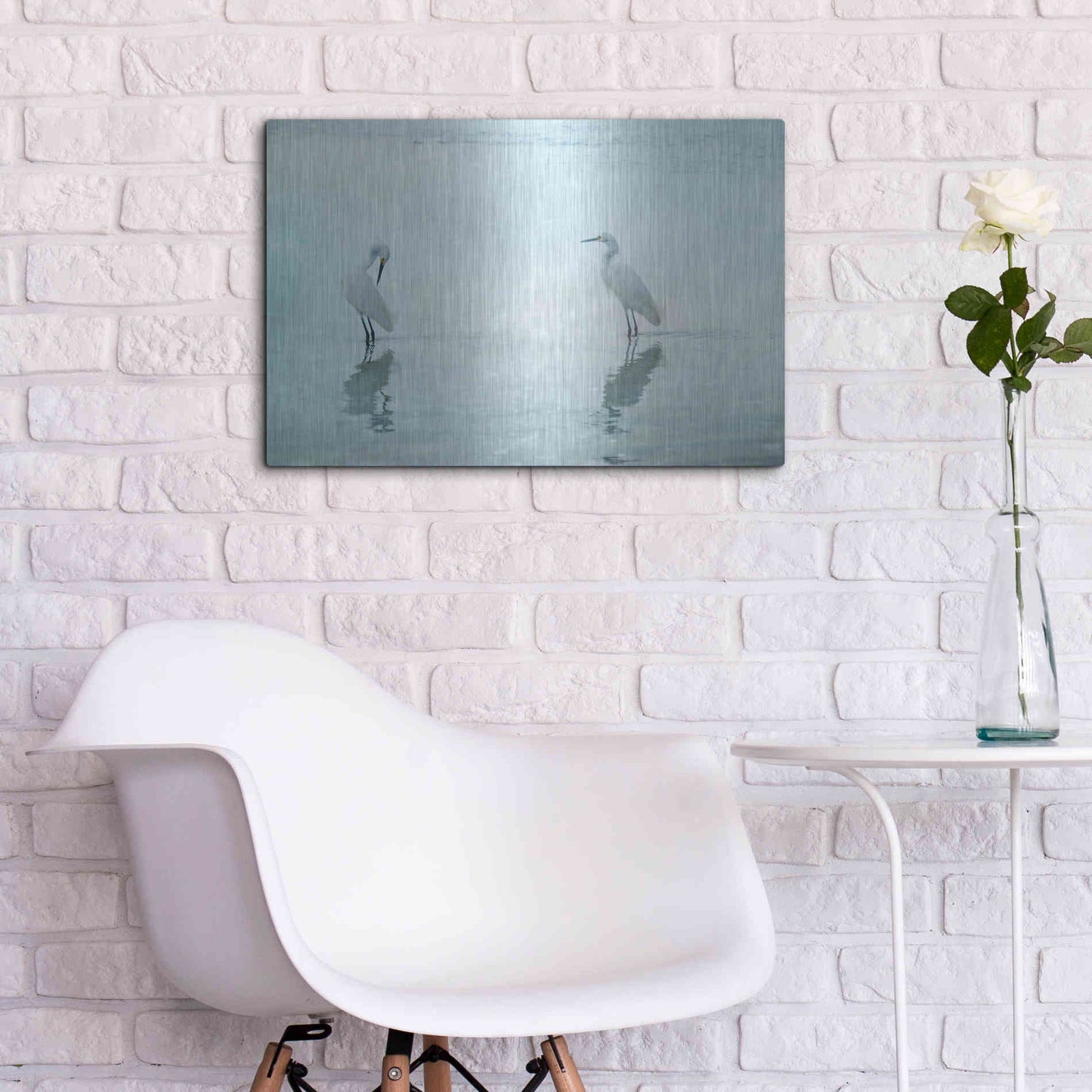 Luxe Metal Art 'White Cranes by Hannes Cmarits Metal Wall Art,24x16