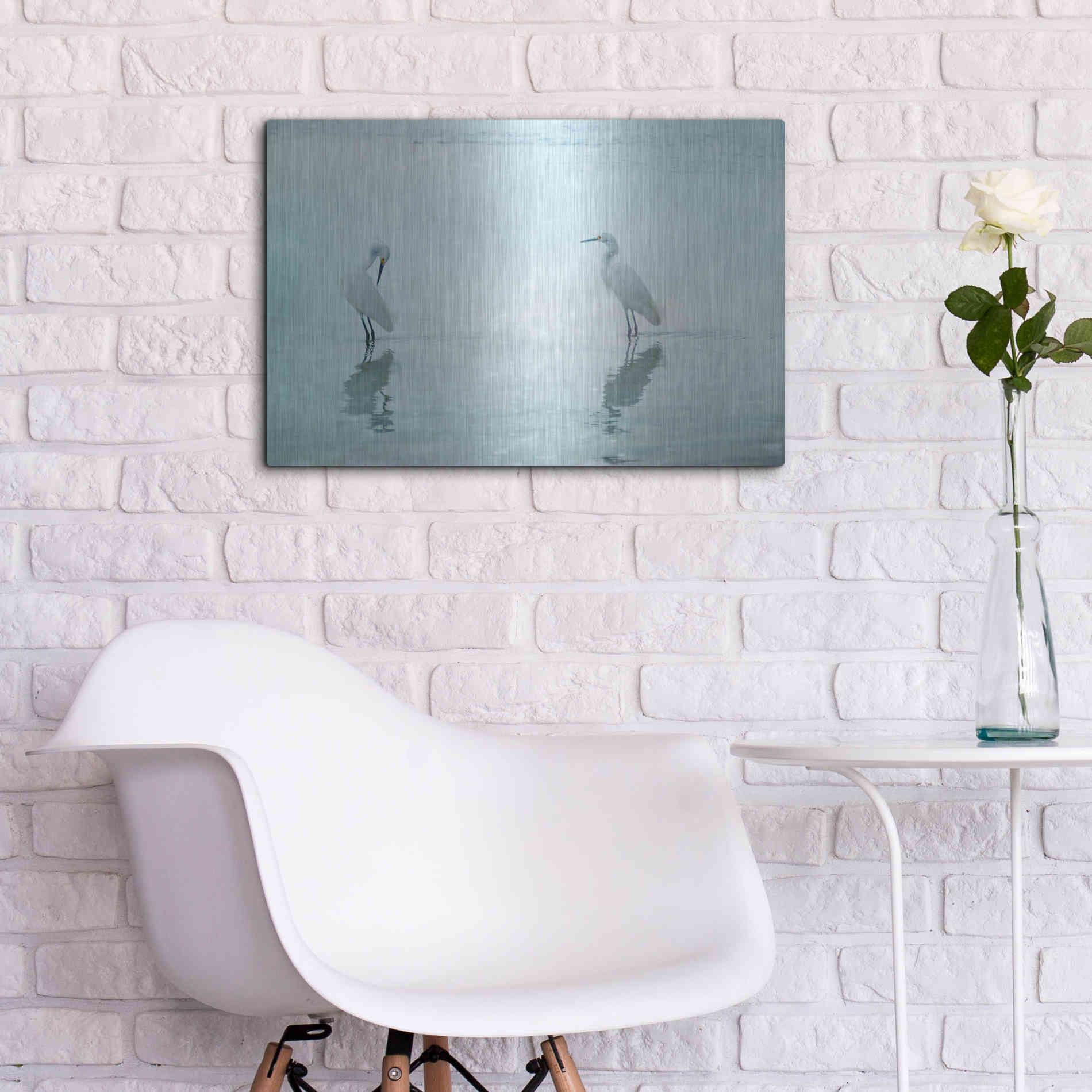 Luxe Metal Art 'White Cranes by Hannes Cmarits Metal Wall Art,24x16