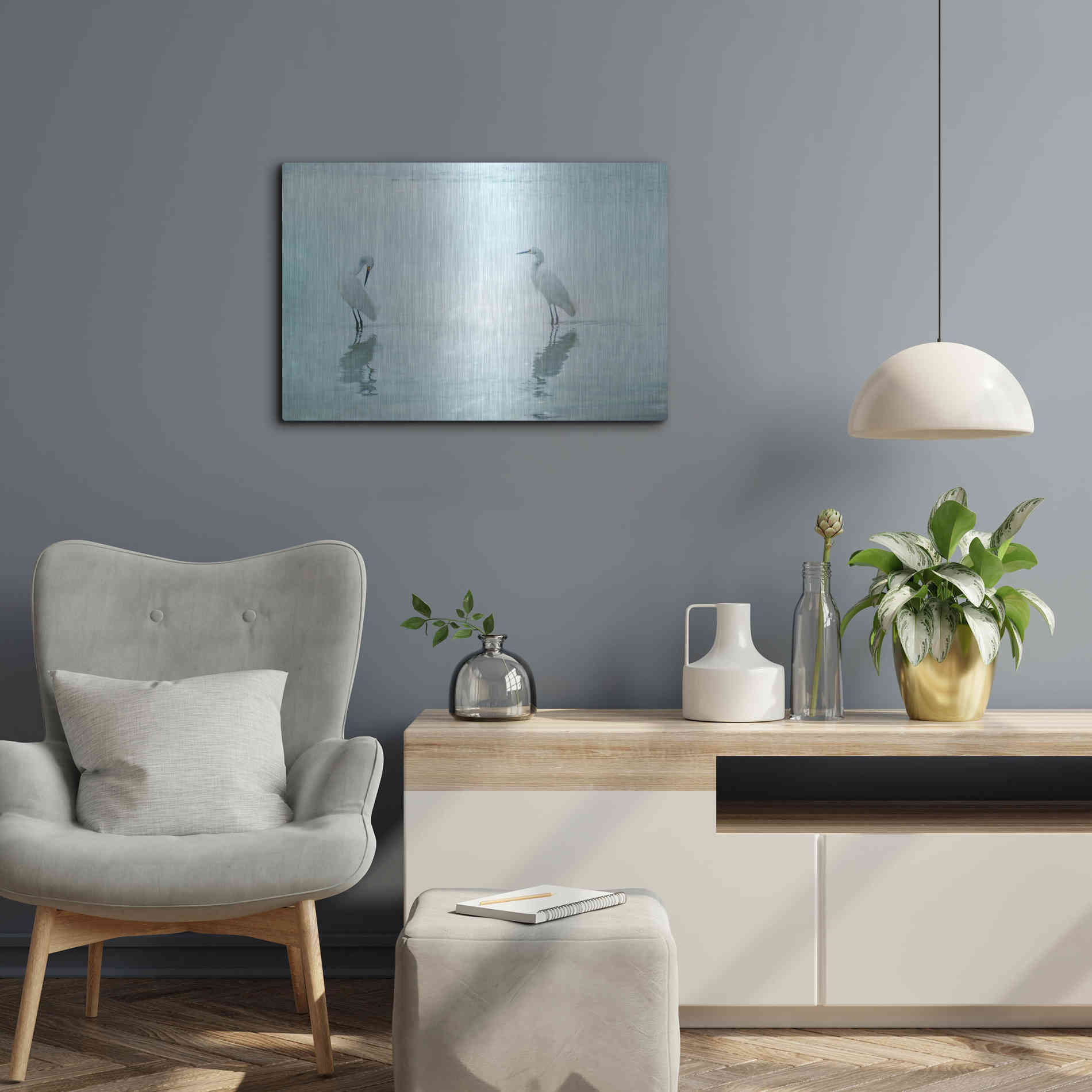Luxe Metal Art 'White Cranes by Hannes Cmarits Metal Wall Art,24x16
