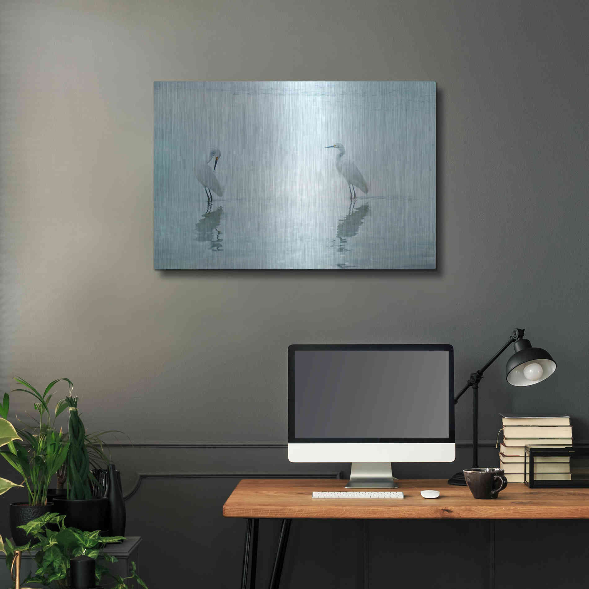 Luxe Metal Art 'White Cranes by Hannes Cmarits Metal Wall Art,36x24