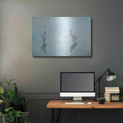 Luxe Metal Art 'White Cranes by Hannes Cmarits Metal Wall Art,36x24