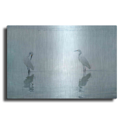 Luxe Metal Art 'White Cranes by Hannes Cmarits Metal Wall Art