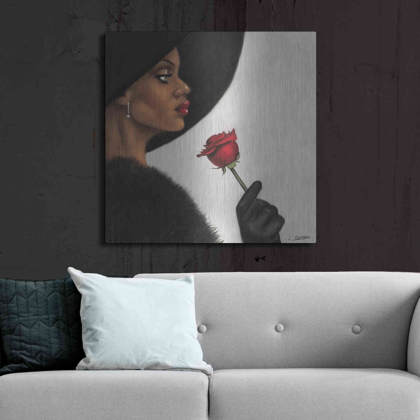 Luxe Metal Art 'Rose by Laurie Cooper Metal Wall Art,36x36