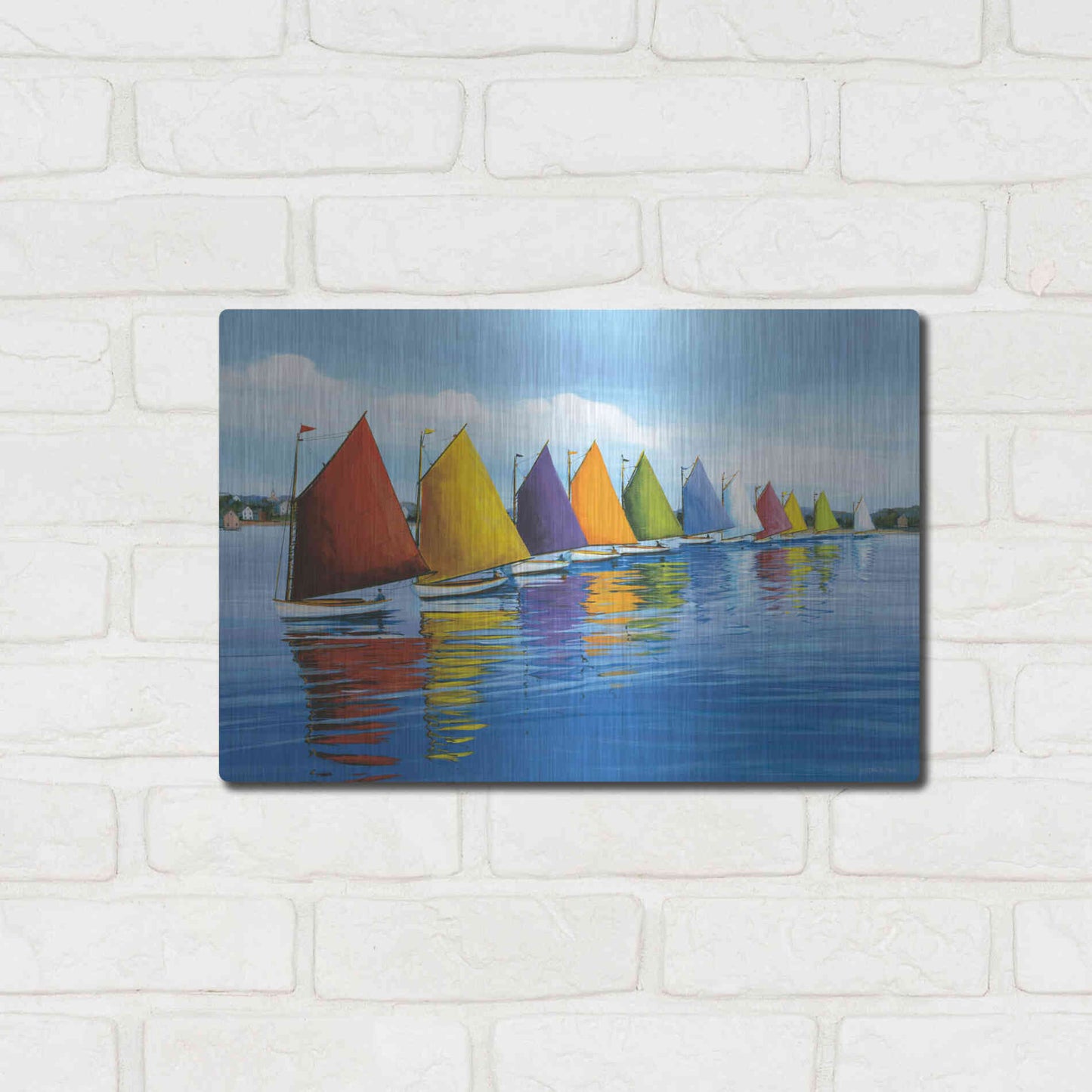 Luxe Metal Art  'Rainbow Cats'  by Sally Caldwell Fisher, Metal Wall Art,16x12