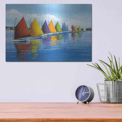 Luxe Metal Art  'Rainbow Cats'  by Sally Caldwell Fisher, Metal Wall Art,16x12