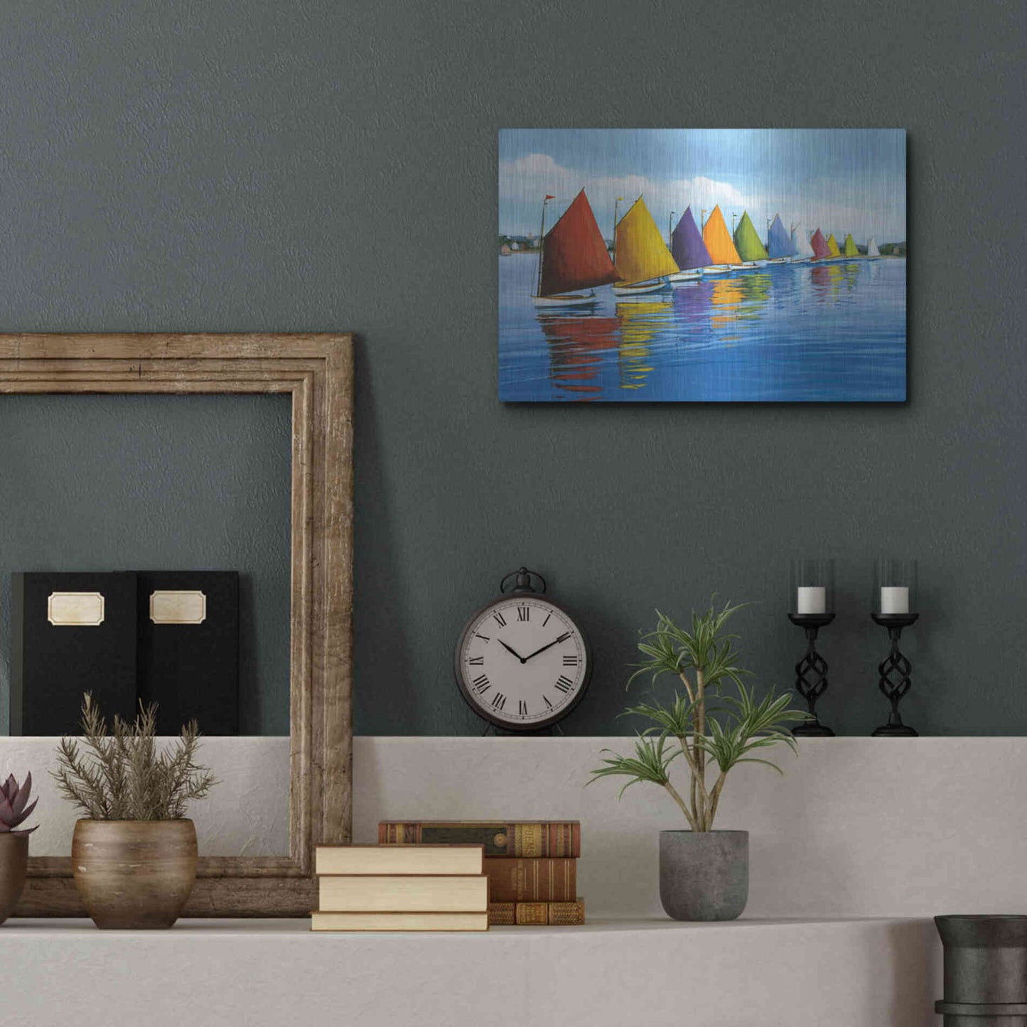 Luxe Metal Art  'Rainbow Cats'  by Sally Caldwell Fisher, Metal Wall Art,16x12