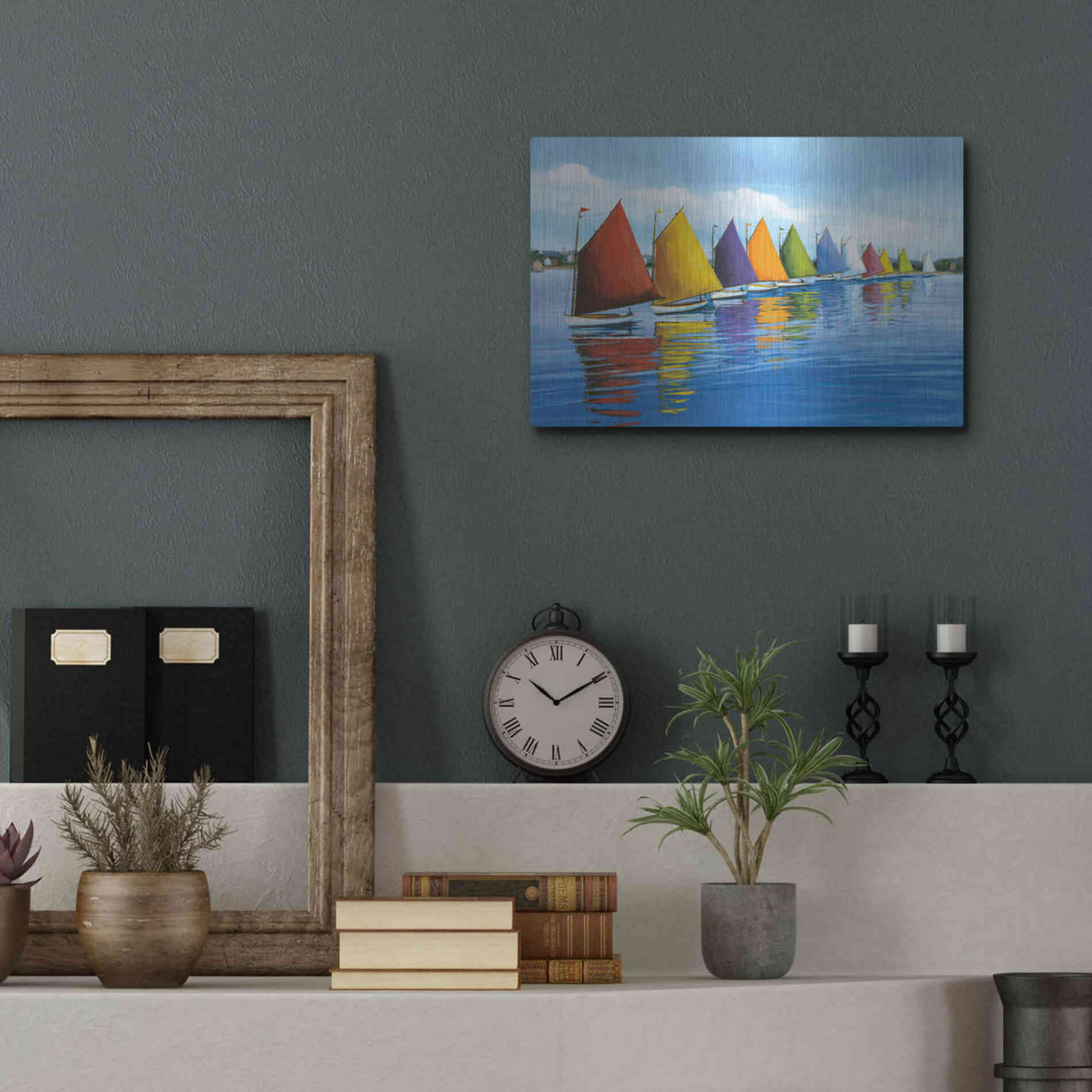 Luxe Metal Art  'Rainbow Cats'  by Sally Caldwell Fisher, Metal Wall Art,16x12