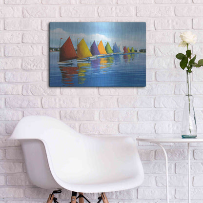 Luxe Metal Art  'Rainbow Cats'  by Sally Caldwell Fisher, Metal Wall Art,24x16