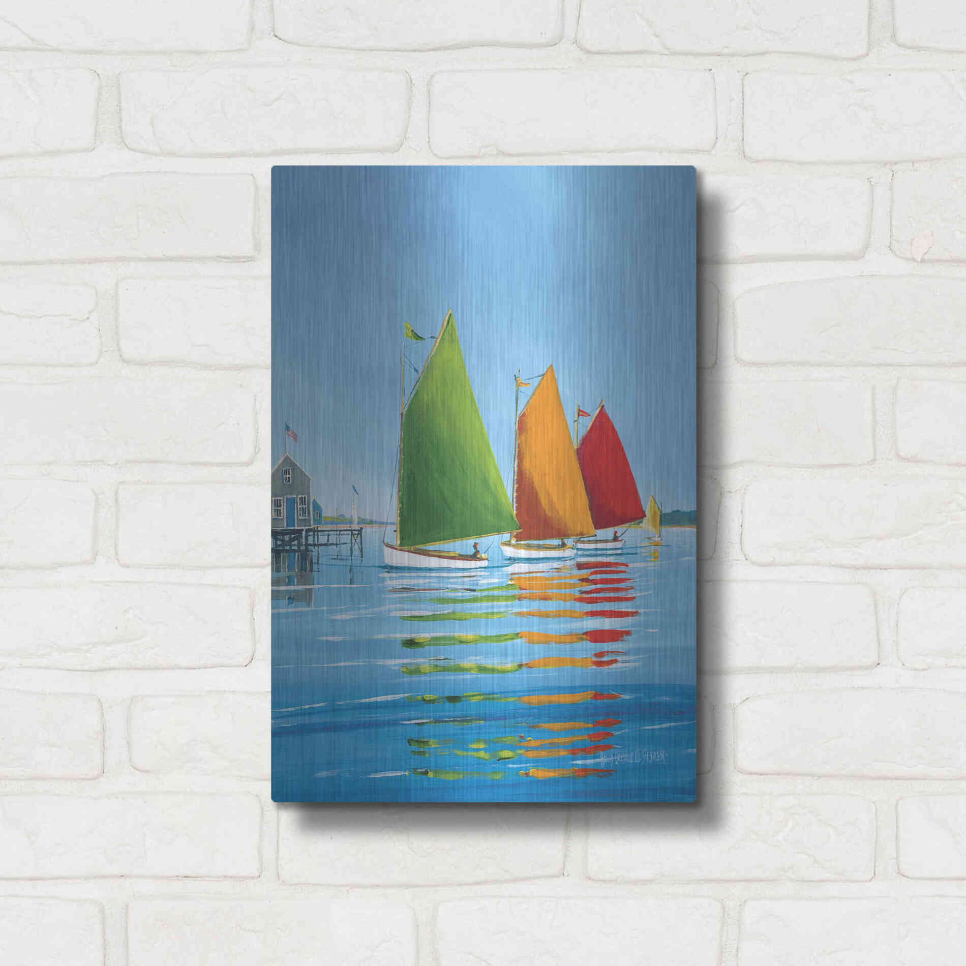 Luxe Metal Art  'Cape Cod Sail'  by Sally Caldwell Fisher, Metal Wall Art,12x16