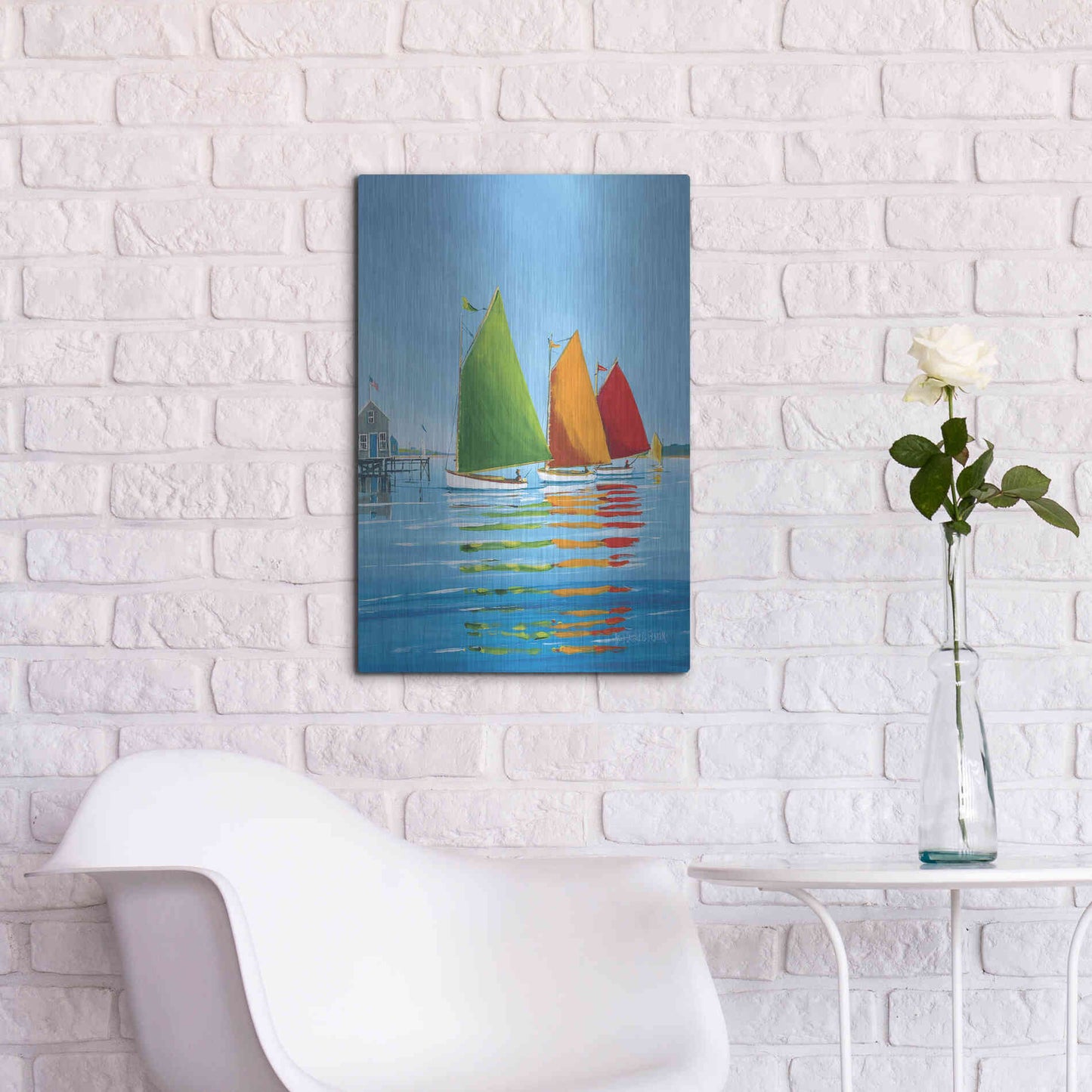 Luxe Metal Art  'Cape Cod Sail'  by Sally Caldwell Fisher, Metal Wall Art,16x24