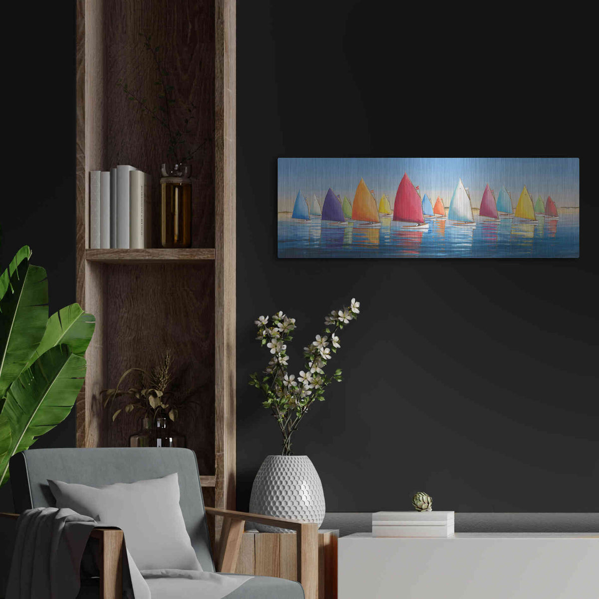 Luxe Metal Art  'Flying Colors'  by Sally Caldwell Fisher, Metal Wall Art,36x12