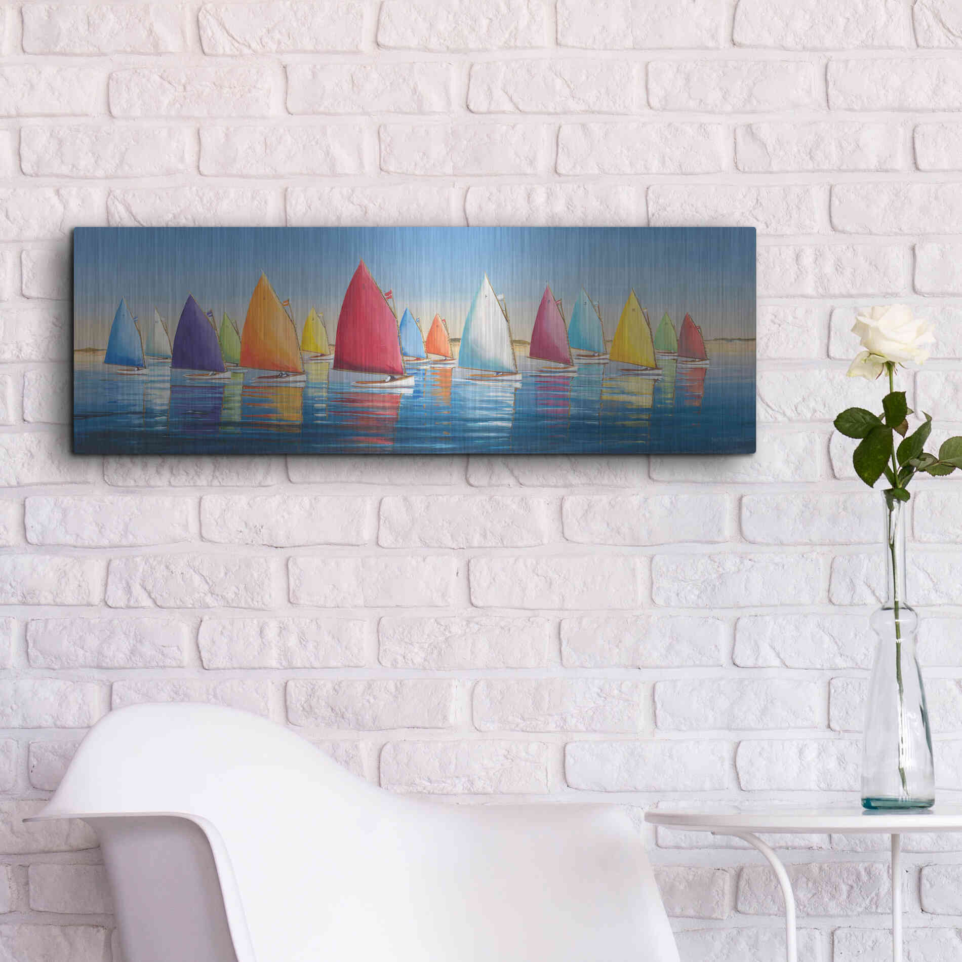 Luxe Metal Art  'Flying Colors'  by Sally Caldwell Fisher, Metal Wall Art,36x12