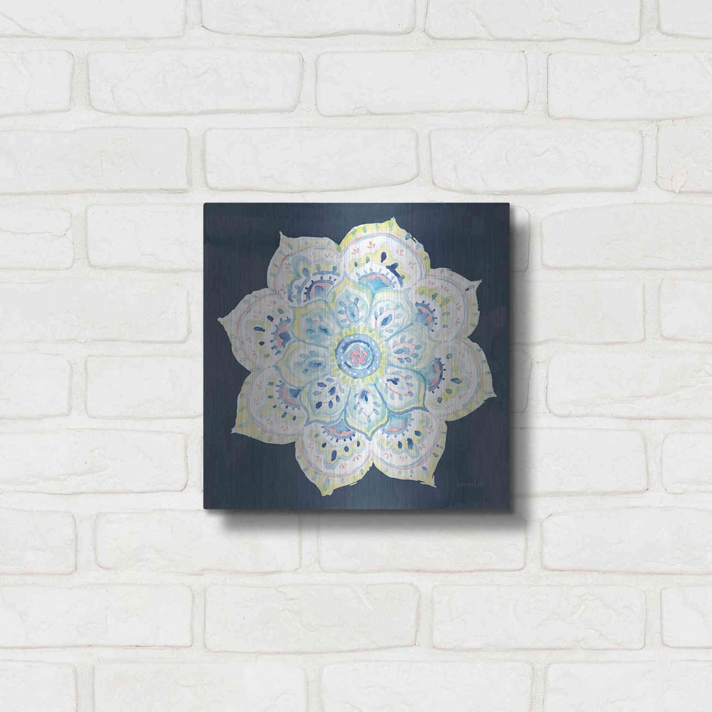 Luxe Metal Art 'Jaipur VI Navy' by Danhui Nai, Metal Wall Art,12x12