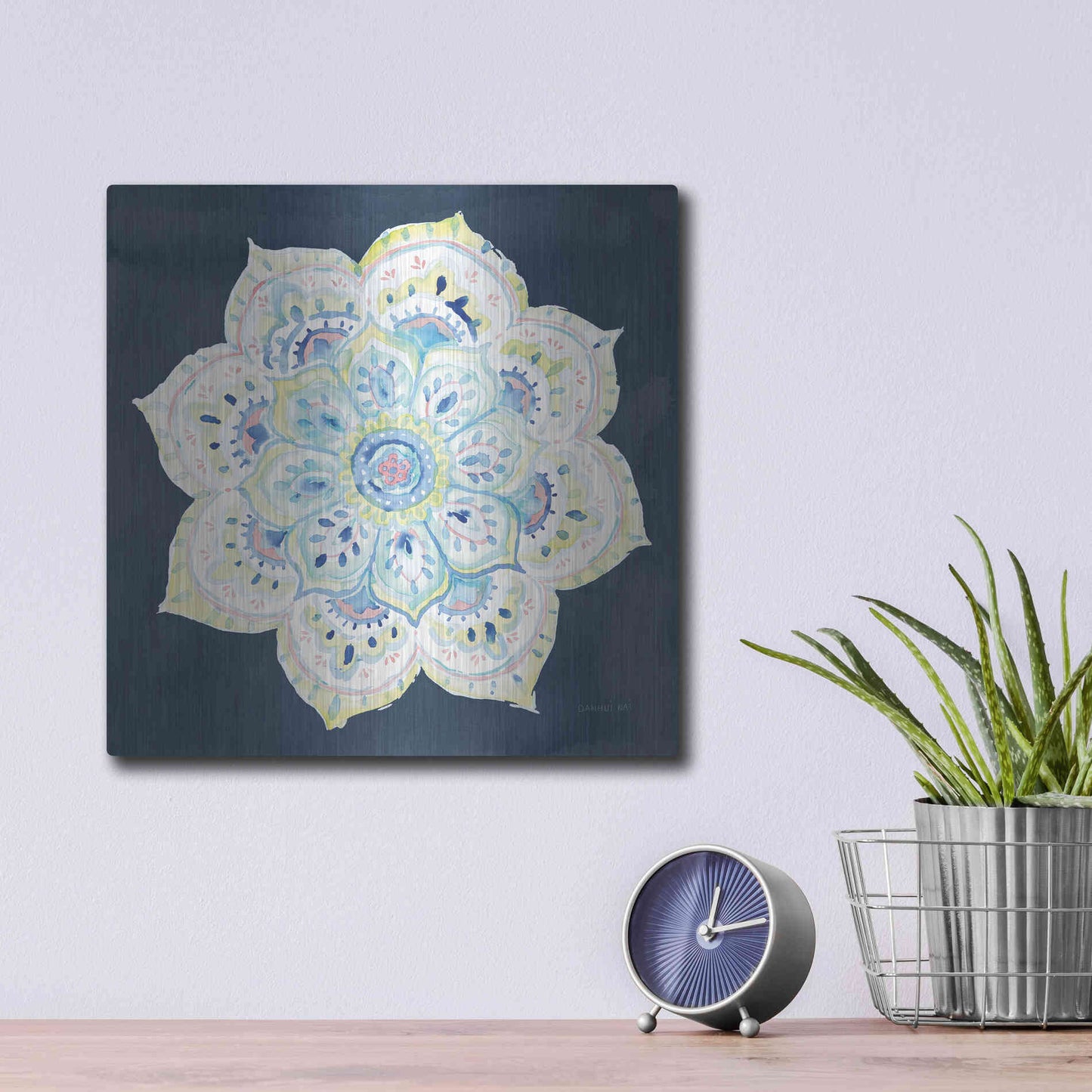 Luxe Metal Art 'Jaipur VI Navy' by Danhui Nai, Metal Wall Art,12x12