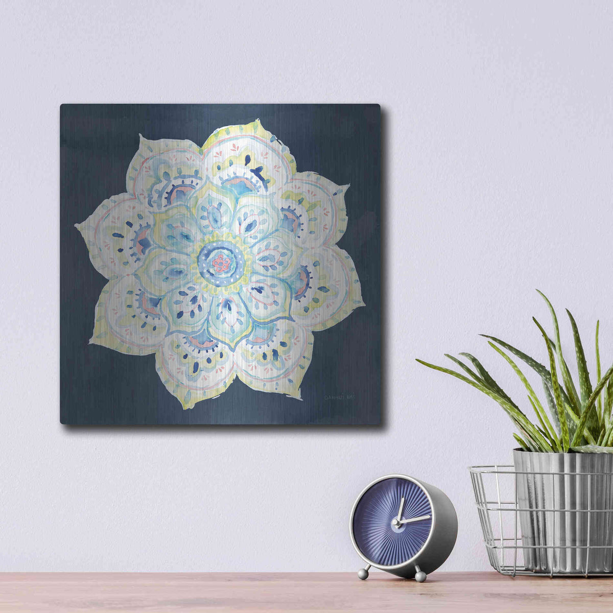 Luxe Metal Art 'Jaipur VI Navy' by Danhui Nai, Metal Wall Art,12x12